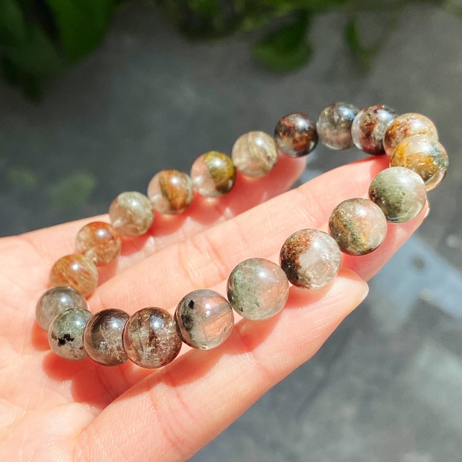 9mm Natural Color Phantom Ghost Quartz Stretch Crystal Beads Bracelet 2359