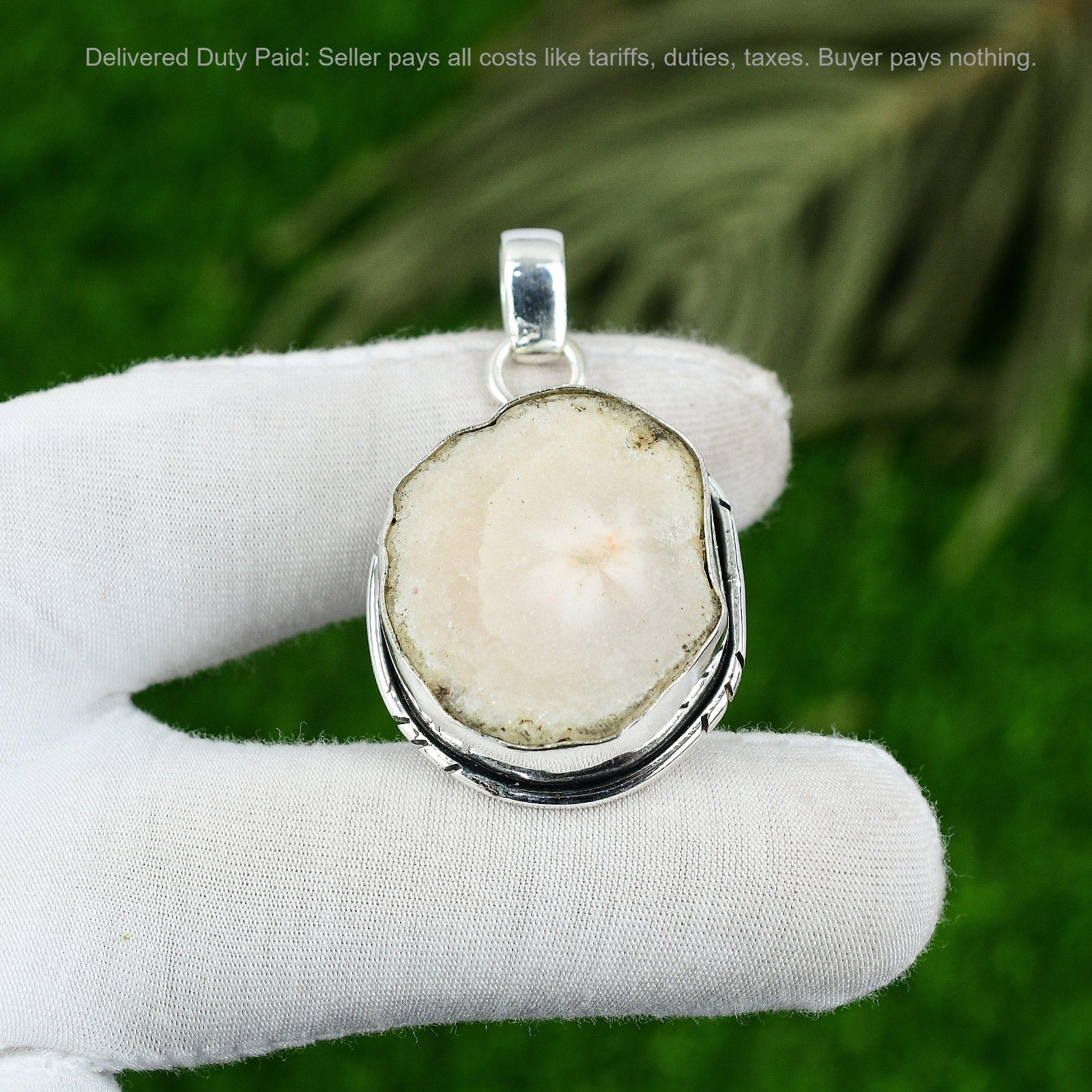Pentagon Natural Solar Moss Opal Bezel Wedding Unique Pendant Jewelry 925 Silver