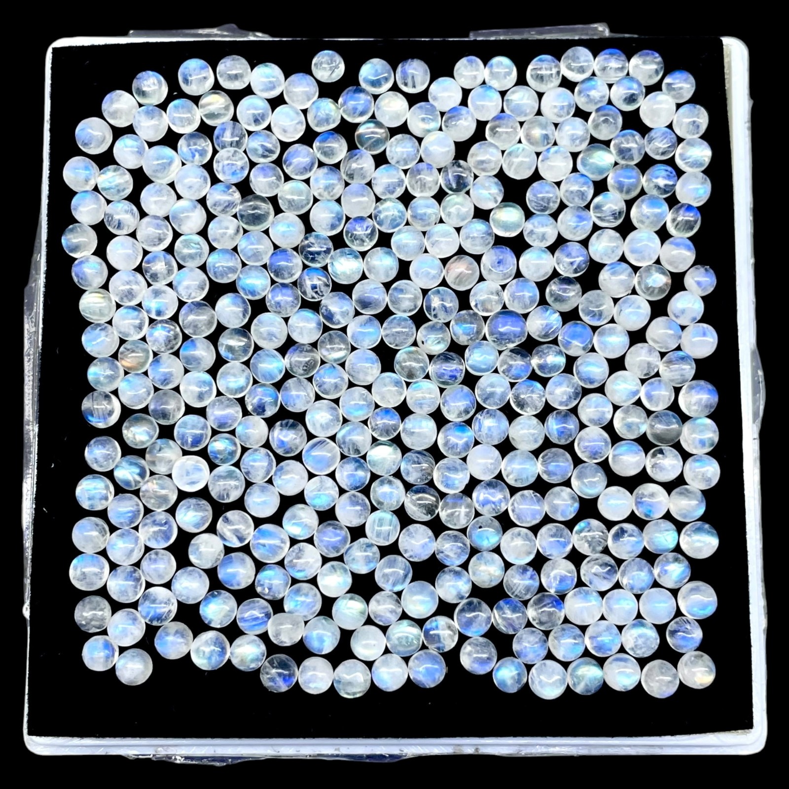 200 Pcs Natural Rainbow Blue Moonstone 4mm Round Loose Cabochon Gemstones Lot