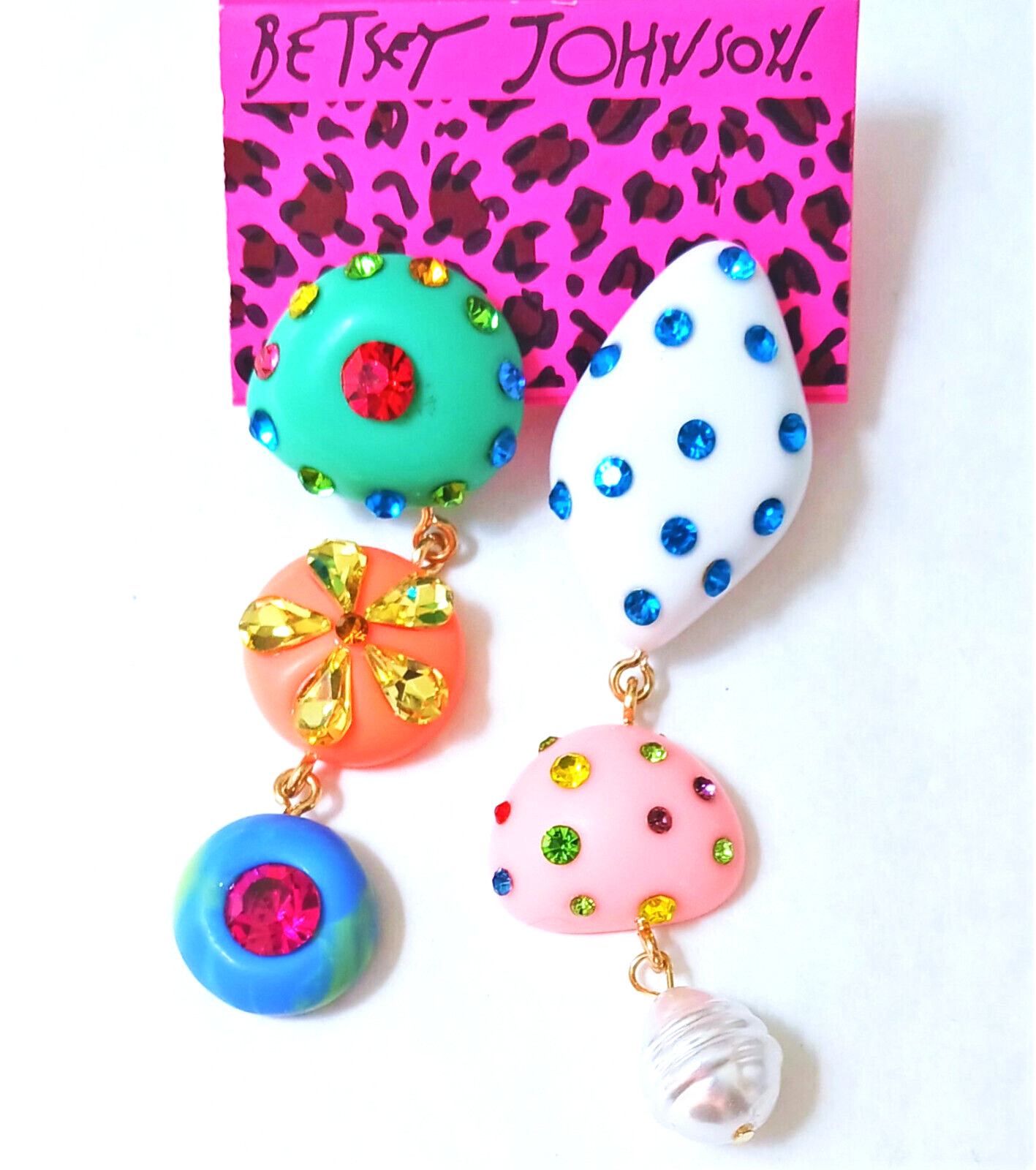Funky RAINBOW Color FRUIT Flower Pearl TASSEL Betsey Johnson Dangle Earrings H5