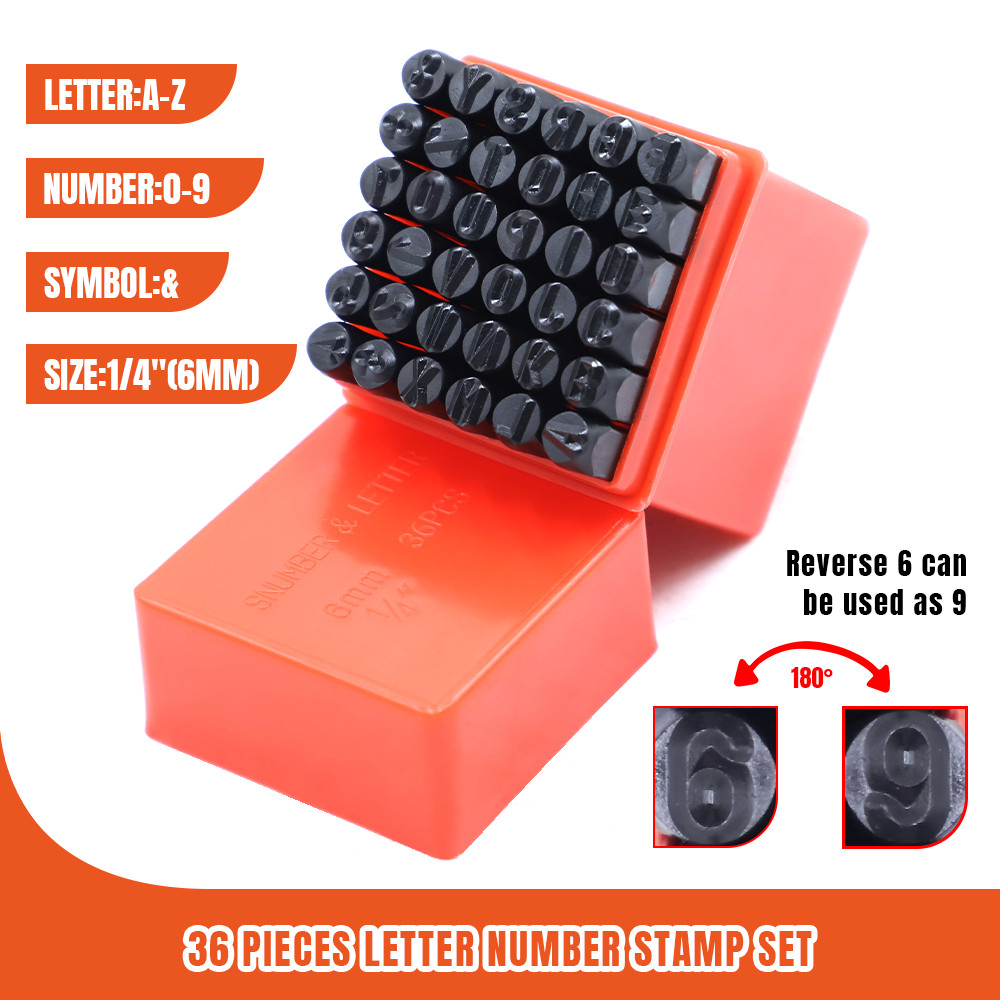 6MM 1/4″ 36PCS Letter & Number Stamp Punch Set for Imprinting Metal Wood Leather