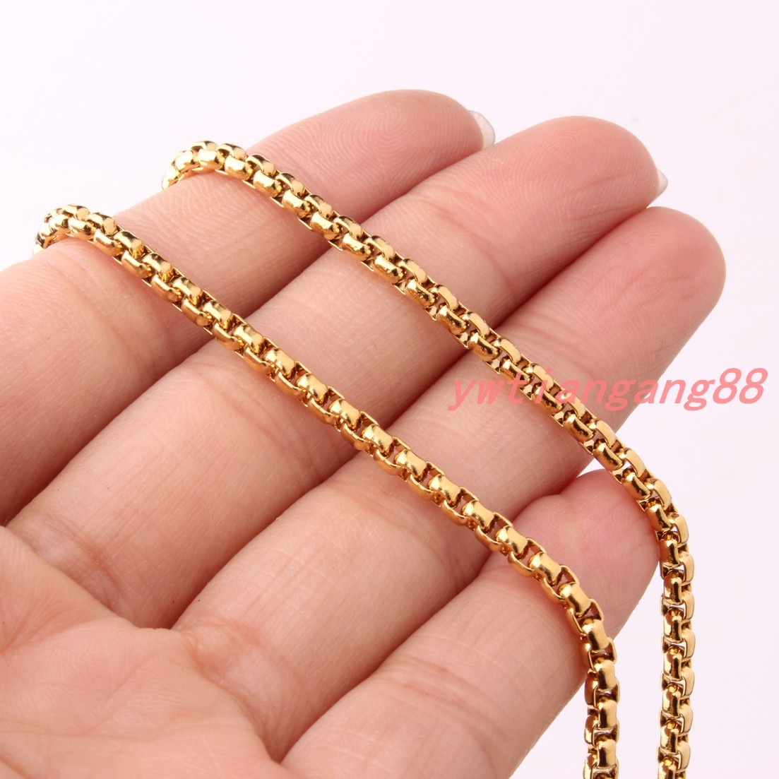 2/3/4/5/7mm Women MEN Chain Gold Stainless Steel Round Box Necklace or Bracelet