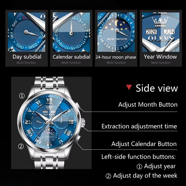 OLEVS Moon Phase Automatic Mechanical Watch Business Wristwatch for Men