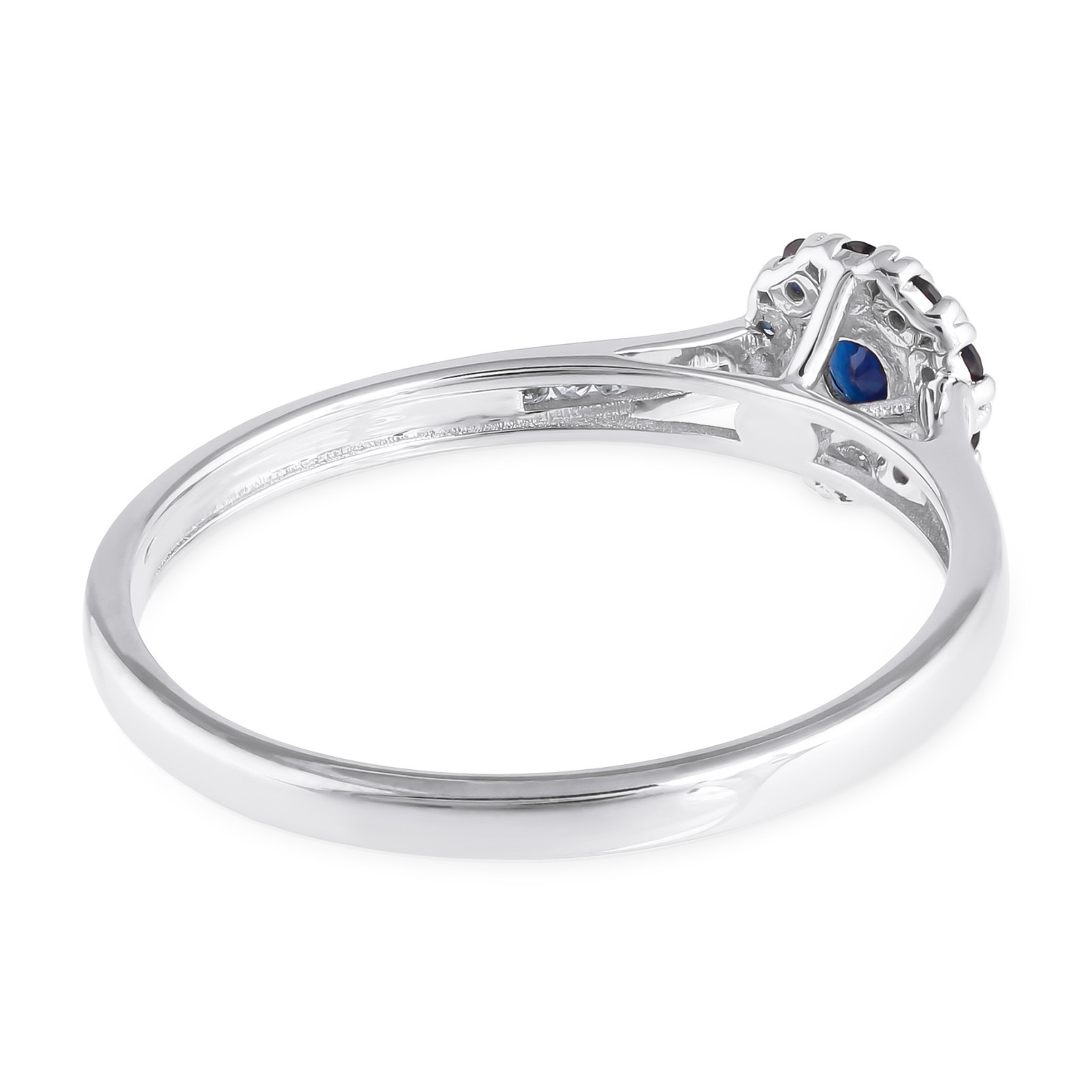 0.46 CT Blue Sapphire Cluster Diamond Channel Shoulder Ring 925 Sterling Silver