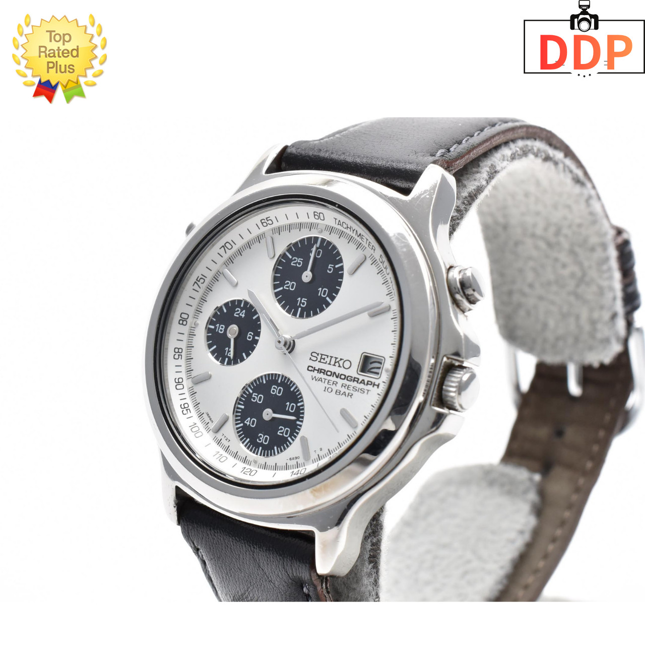 REAE [Exc+5] SEIKO Men’s Chronograph Watch Panda White Dial Quartz 7T27-6A70