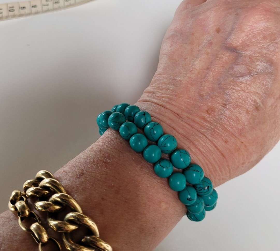 Vintage 45cm Blue Green Teal 180 Carat Turquoise Howlite 9mm Bead Necklace 39grm