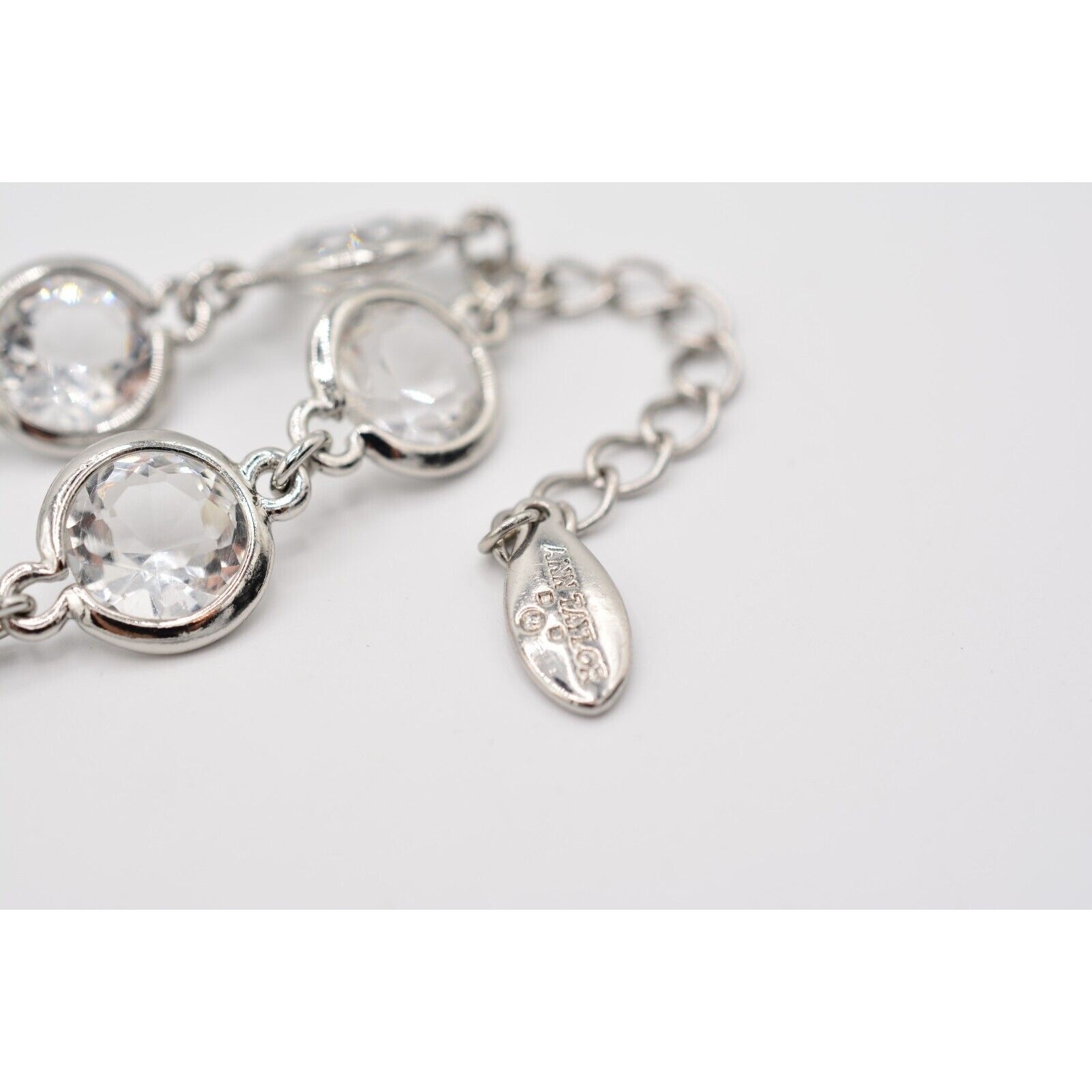 Ann Taylor Vintage Crystal Bracelet Open Bezel Clear Rhinestone Silver Tone Bin2