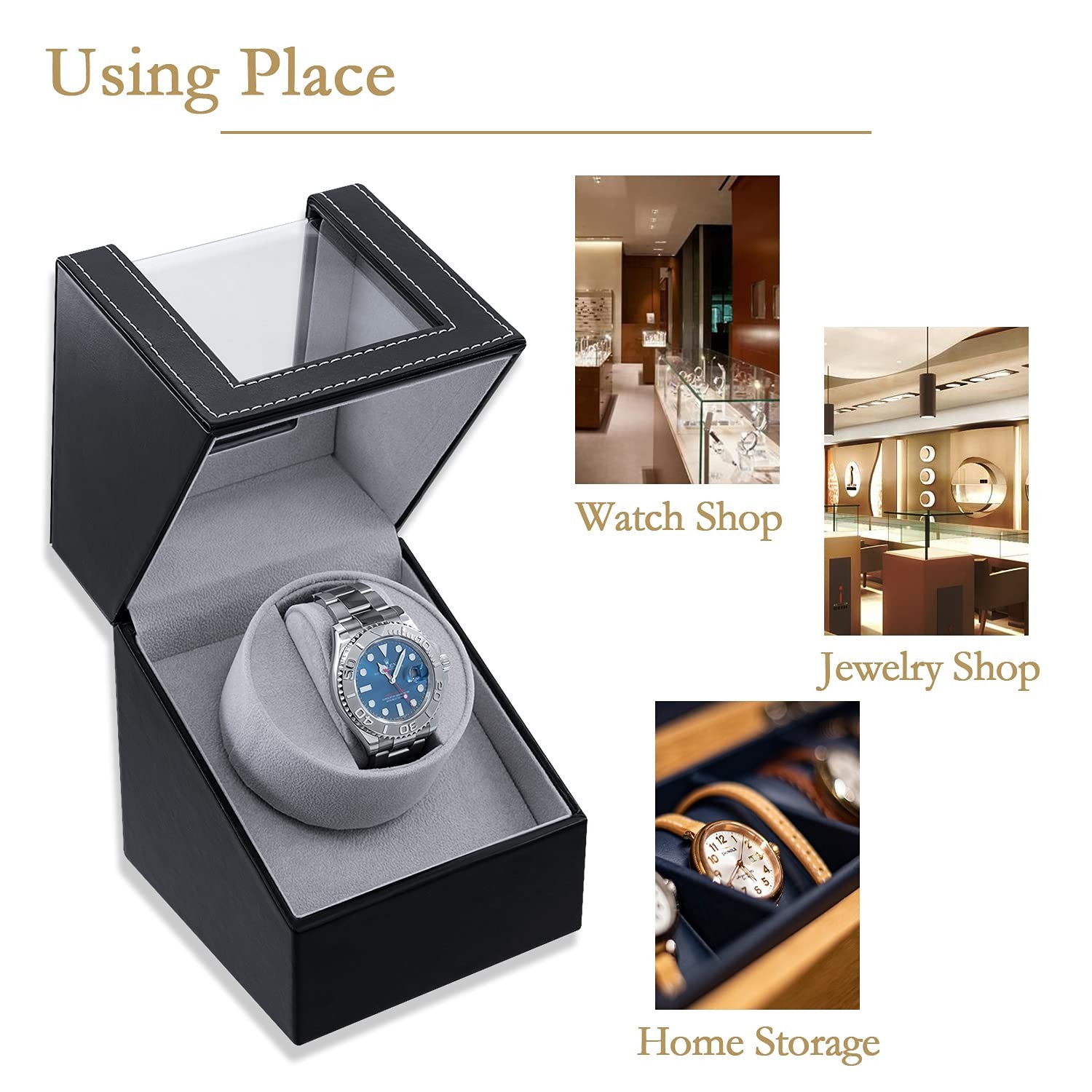 Mcbazel Single Watch Winder, Ultra Quiet Japanese Motor Black with PU Leather