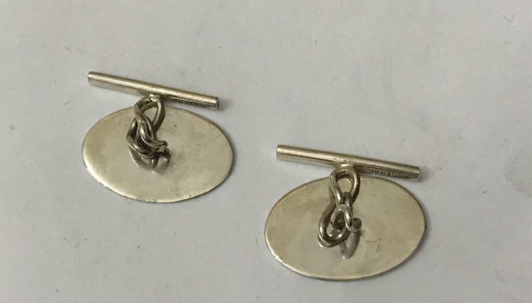 VINTAGE 925 SOLID STERLING SILVER PLAIN ENGRAVED CORNER CUFFLINKS ENGRAVABLE
