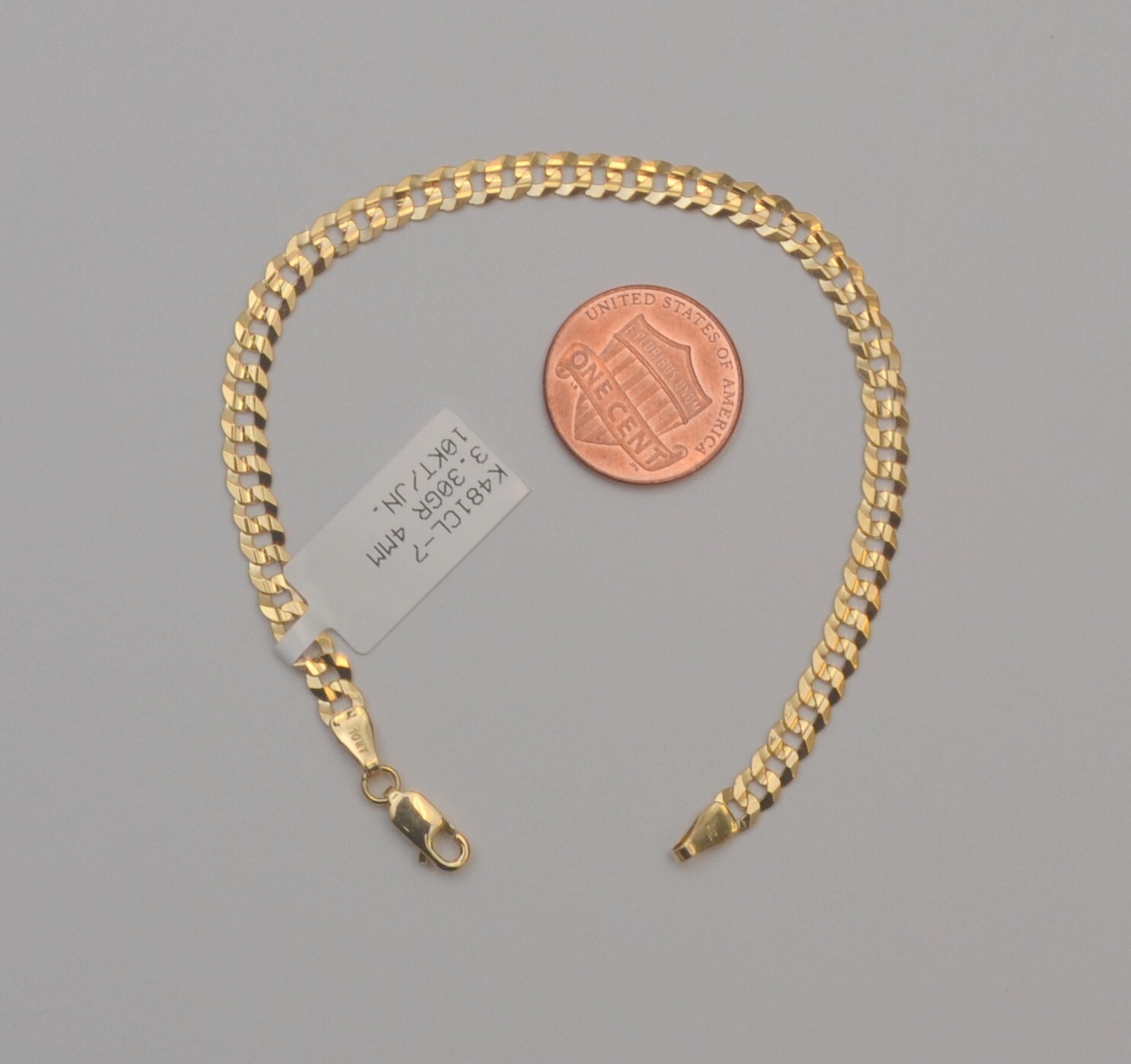 Gold chain 10k solid yellow cuban curb link bracelet 7.0 in 4.2 mm 3.45 grams Q1