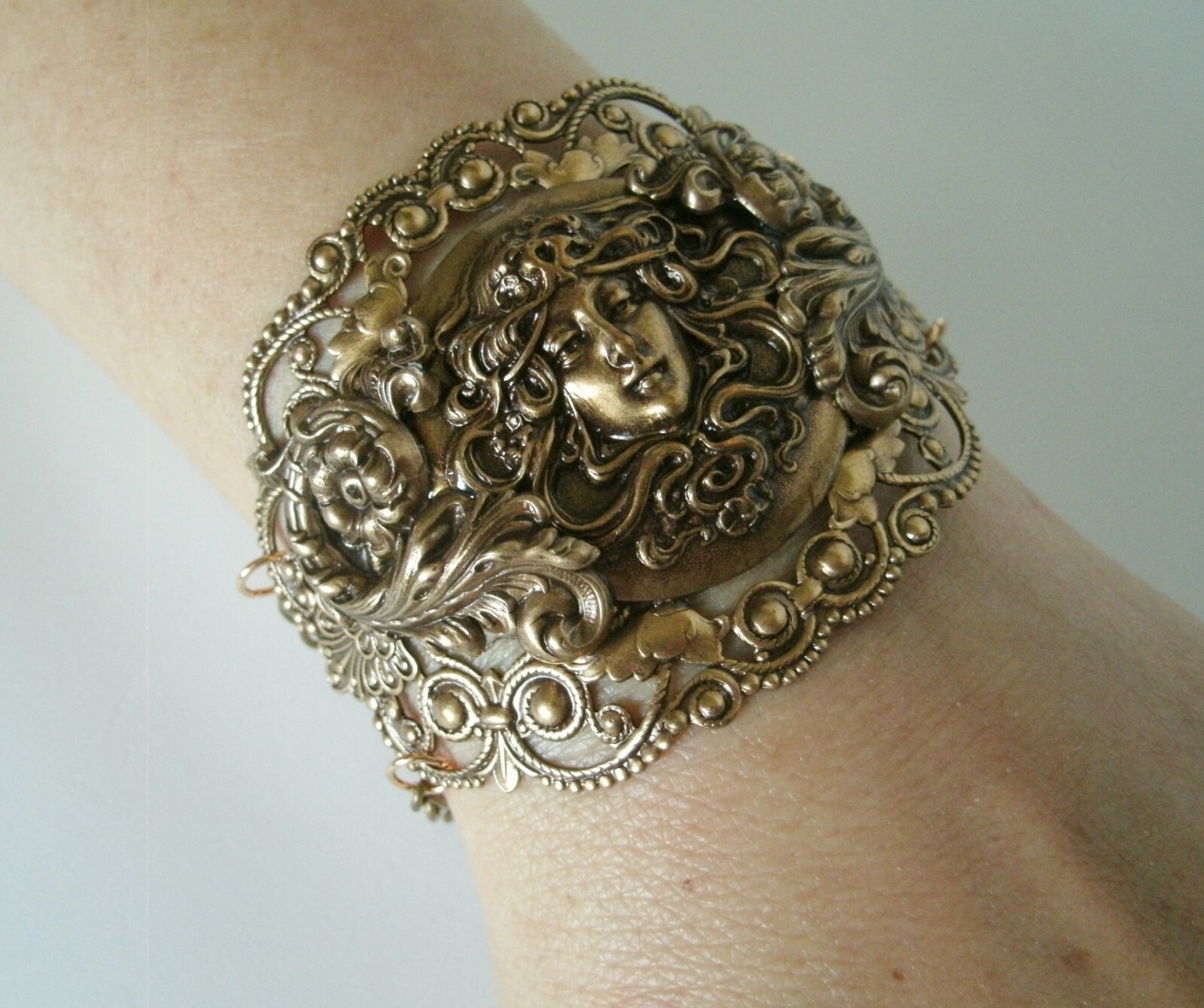 Art Nouveau Victorian Art Deco Renaissance Edwardian Gothic Mucha Brass Bracelet