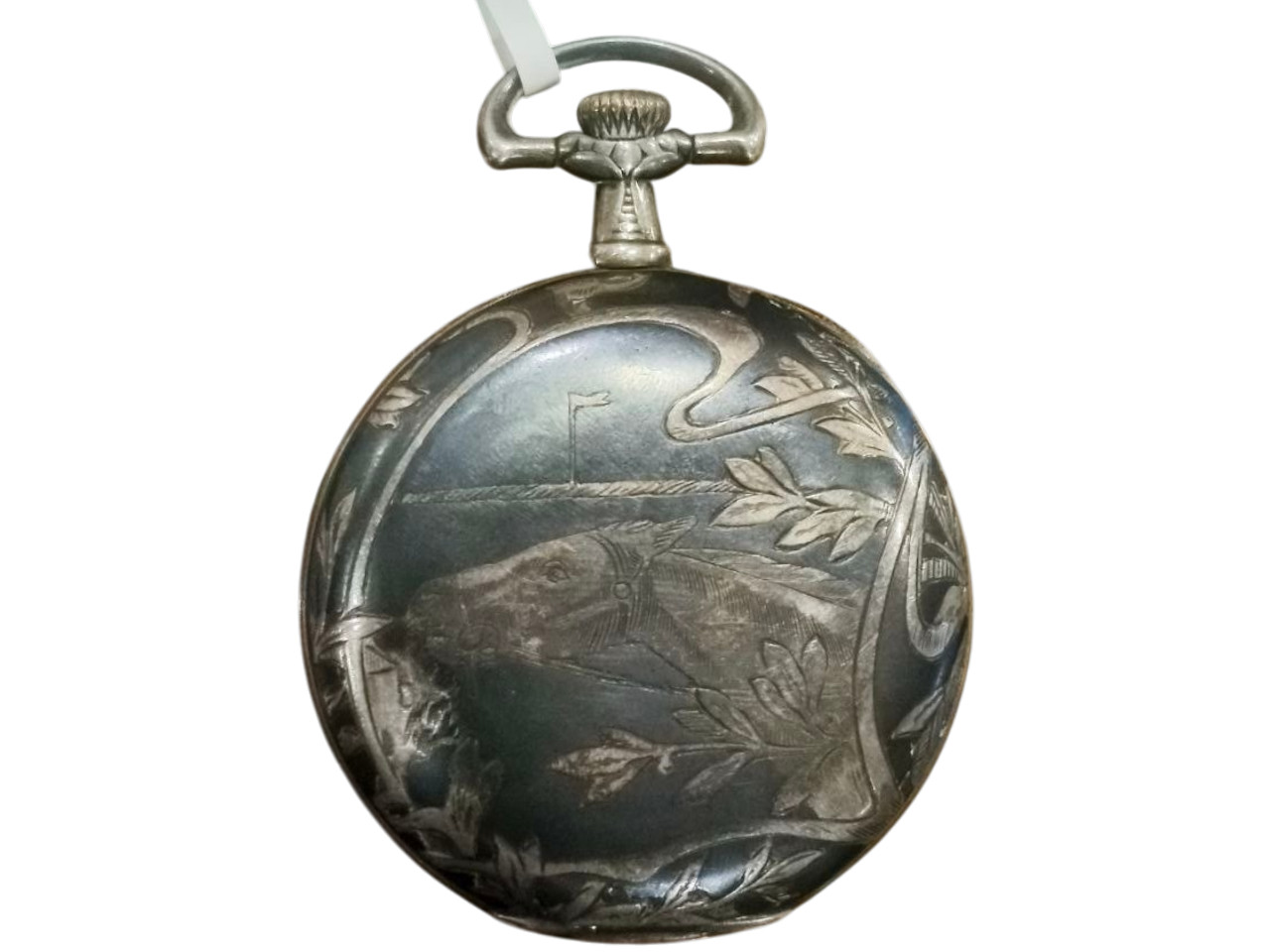 Vintage Pocket Watch – Silver Case with Niello – Horses Design – For Restoration