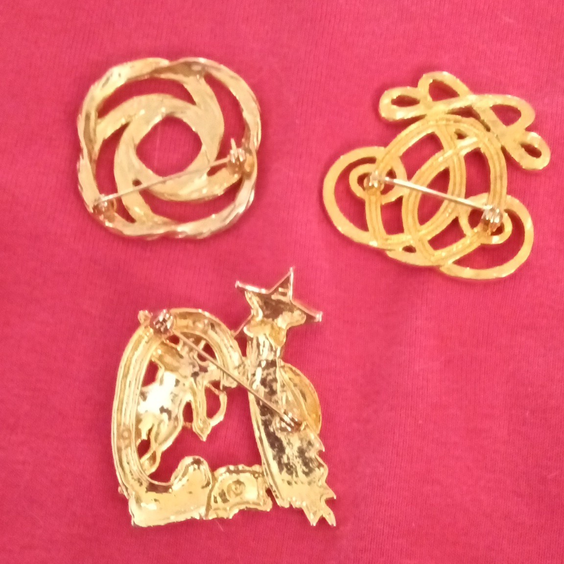 Lot of 3 Gold Tone Metal Brooch Pins, LP