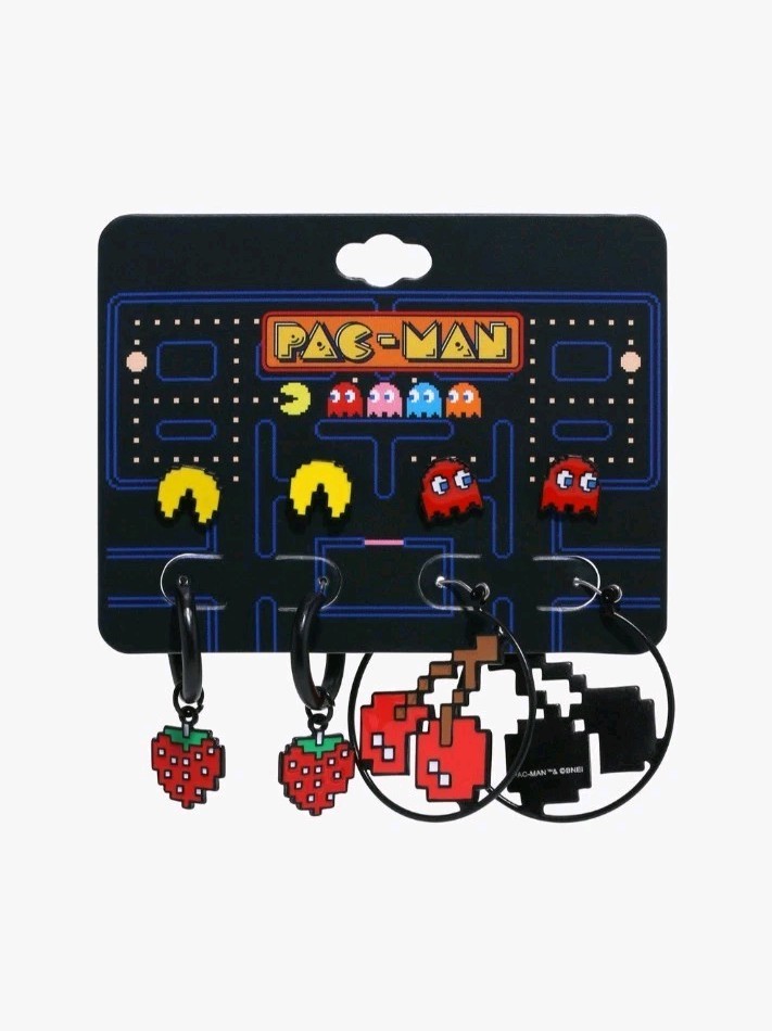 PAC-MAN pacman Characters 4 Pair Of Fruit Hoop Earring Set Red Ghost Cherry
