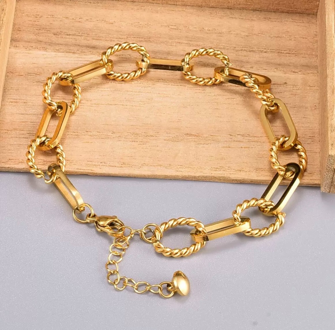 7mm Woman 18K Gold Plated Stainless Steel Rope Rolo Link Thick Chain Bracelet