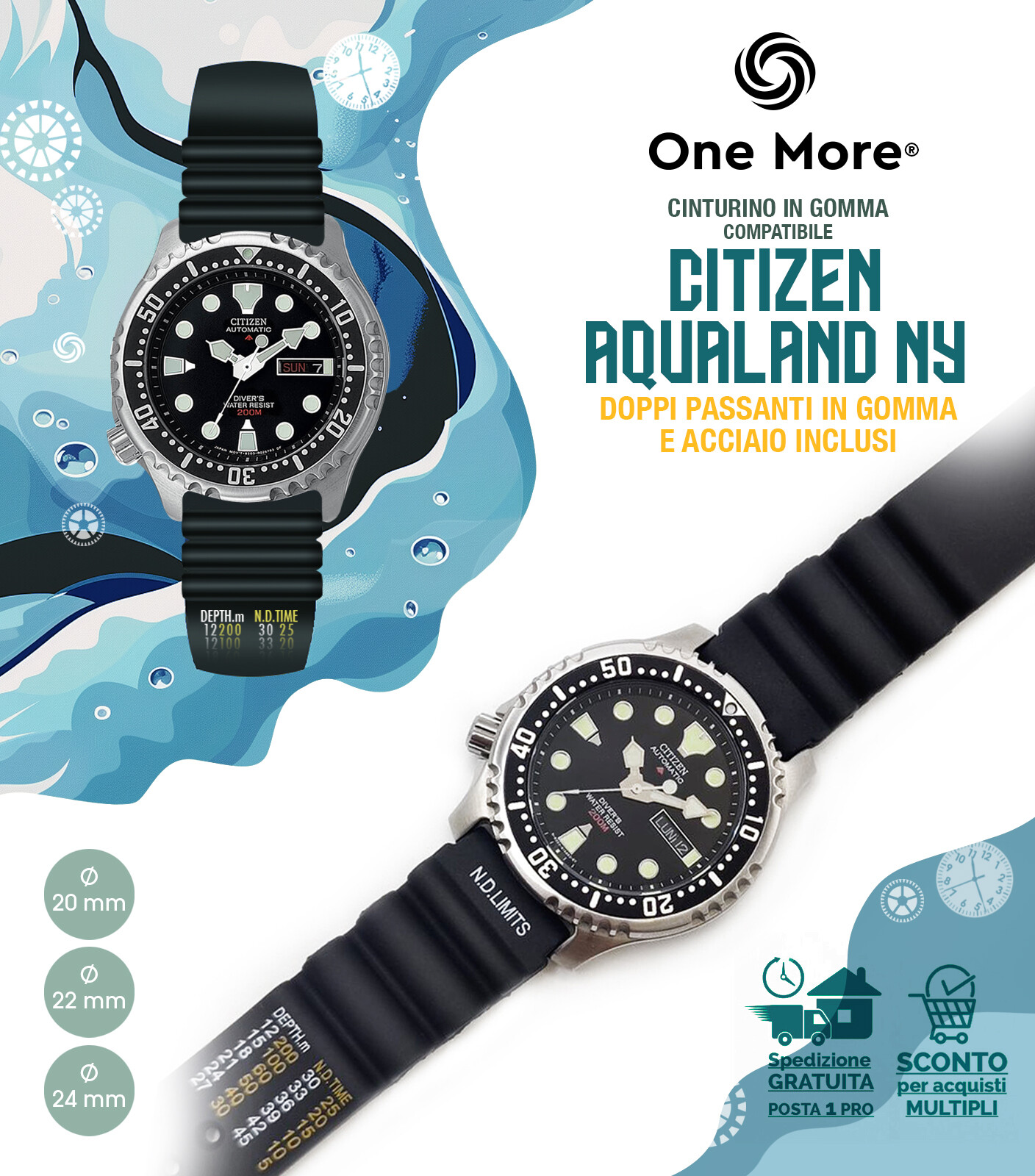 Cinturino gomma citizen promaster aqualand ny seiko nd limits 20 22 24 mm sub