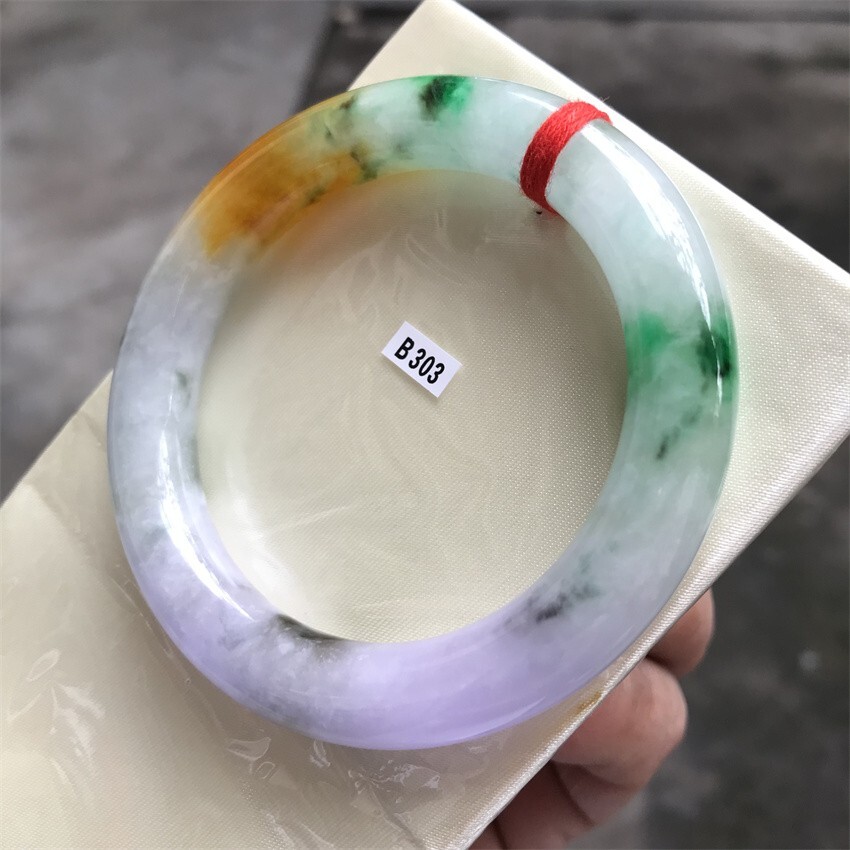 55.5MM Myanmar Natural Green Yellow Lavender Jadeite Jade Bracelet Jade Bracelet