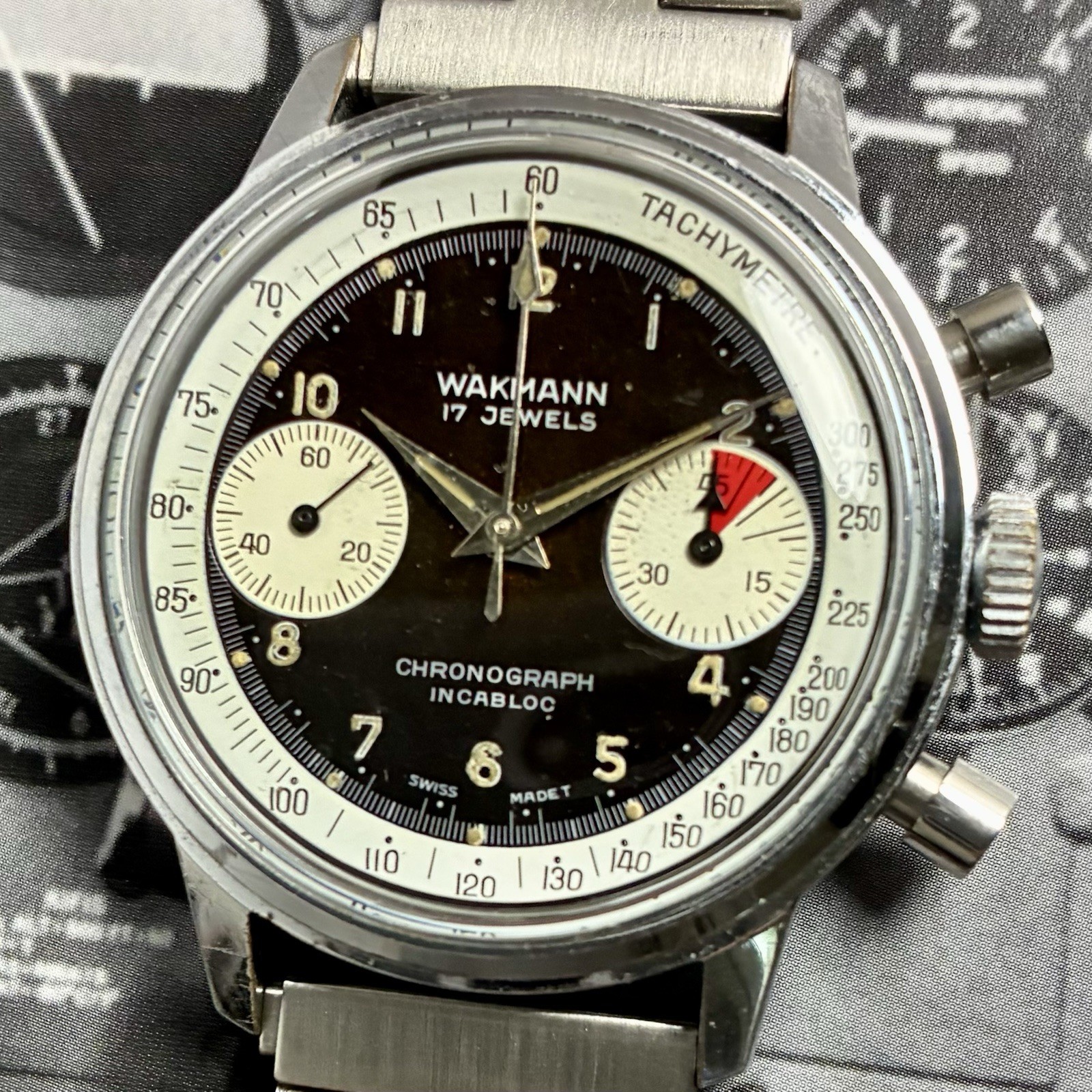 Wakmann 60s Vintage Baby Chronomat Chronograph Watch Swiss 36mm Ref 332.23 V7733