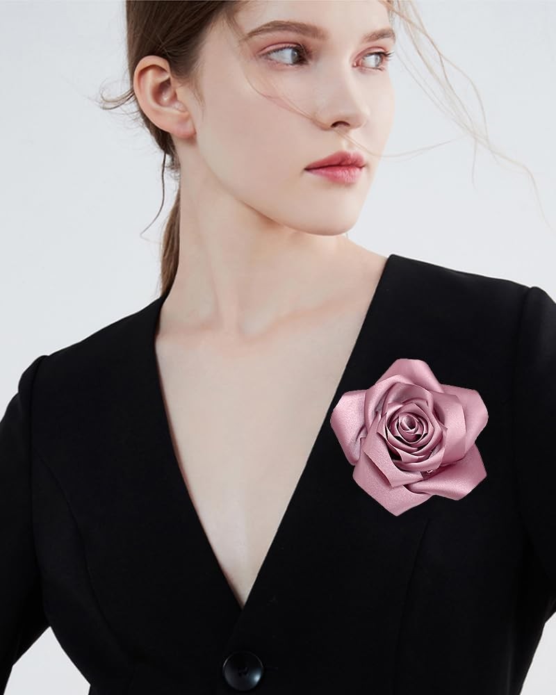 Dainty Satin Rose Flower Large Brooch Lapel Pins Delicate Elegant Handmade Fabri