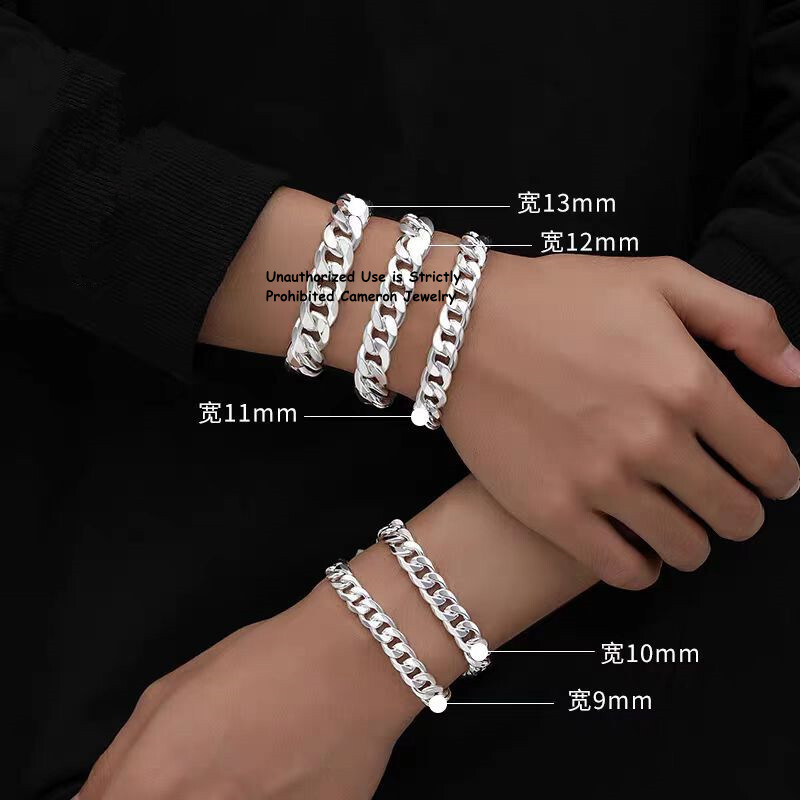 Solid S999 Fine Silver Chain Men Women 6mm-17mm Cuban Curb Link Bracelet 6-9inch