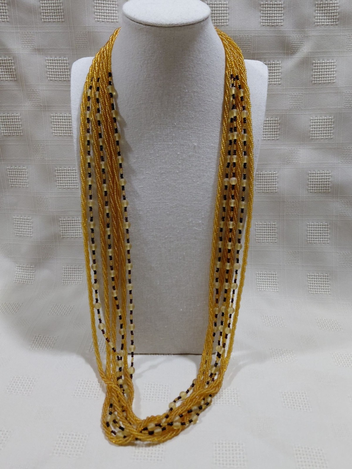 Vtg. Hobe Multi-Strand Orange/Brown Glass Seabead Necklace & Clip-on Earring Set