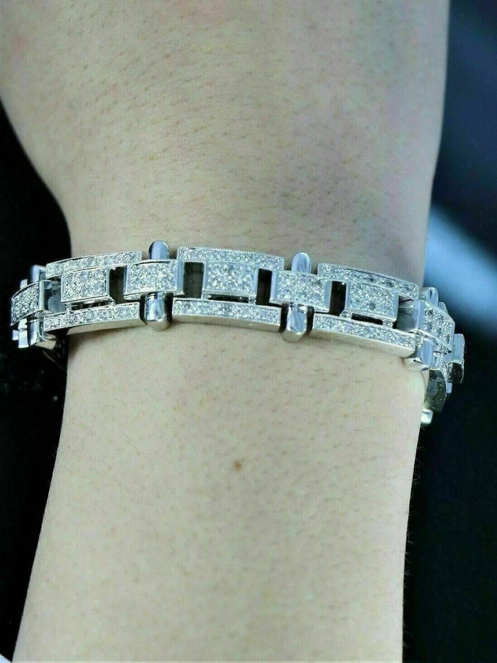 10.00Ct Round Cut Lab Created Diamond 14K White Gold Fn Men’s Tennis Bracelet