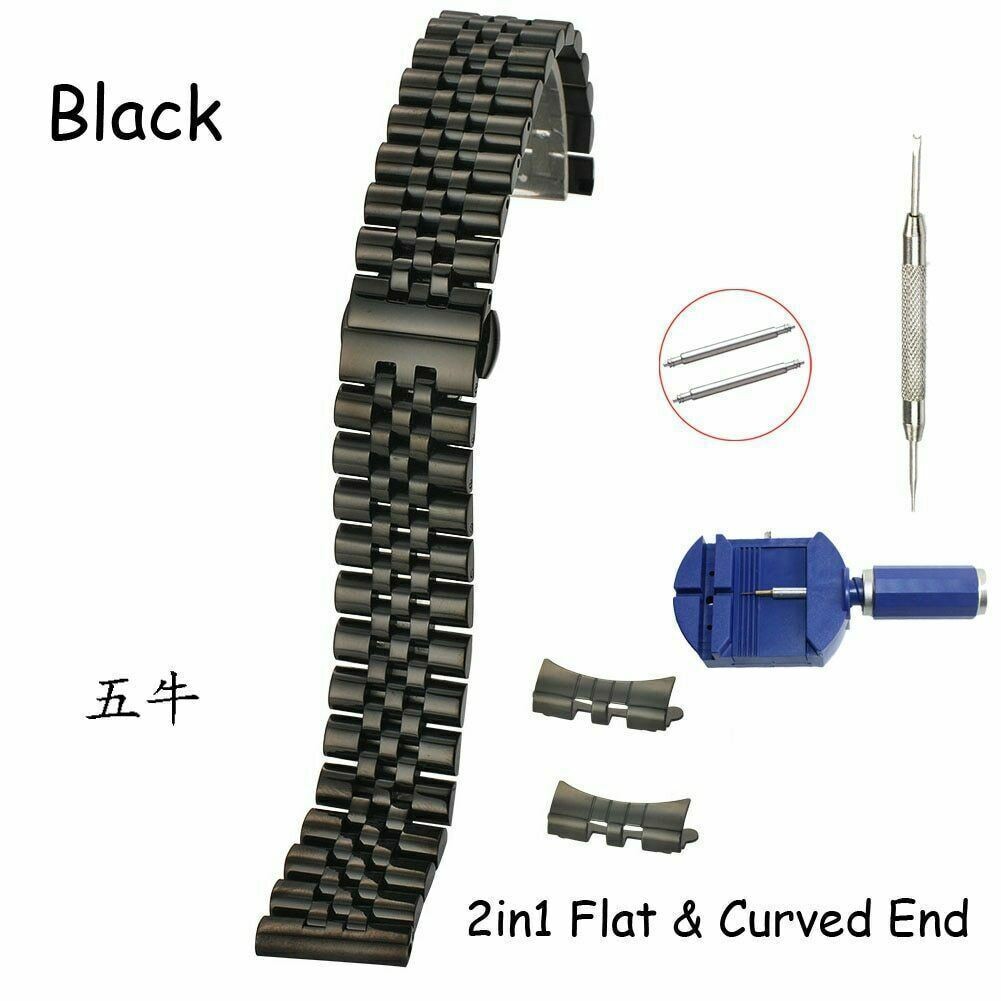 12-22mm Stainless Steel Watch Strap Band Metal Bracelet W Flat Curved Ends