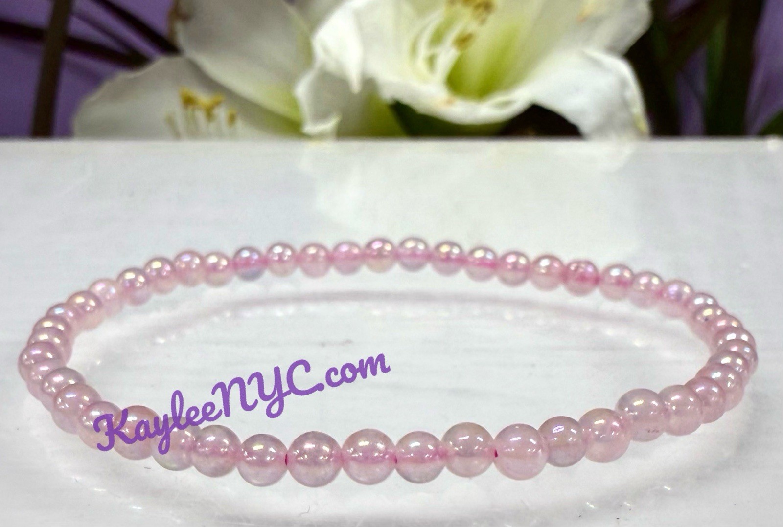 Wholesale 6 Pcs Angel Aura Rose Quartz 4mm 7.5” Crystal Stretch Bracelet