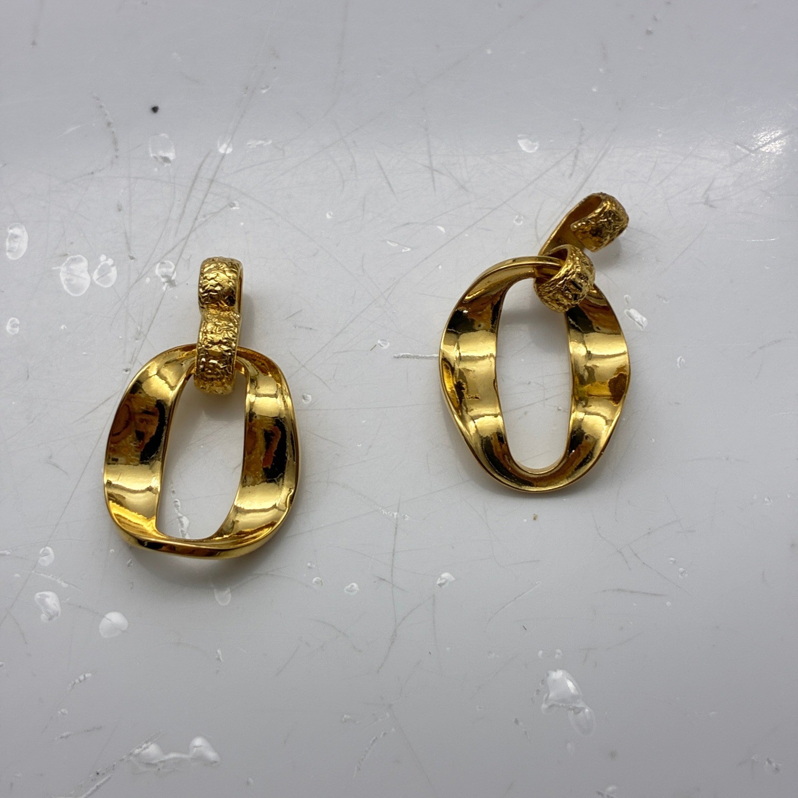 Vintage Gold Tone Door Knocker Pendants Lot of 2 Oversized Oval Jewelry Findings