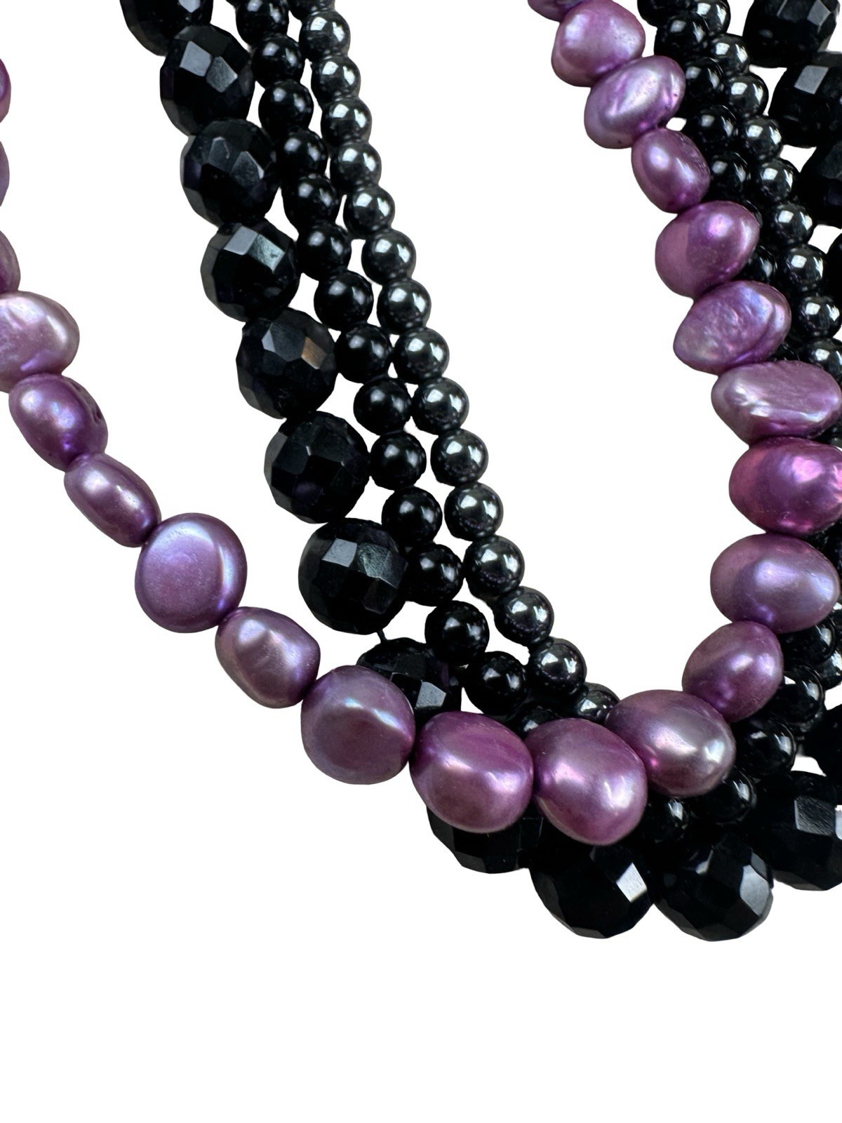 Vintage 14K Gold .585 PJS Clasp Dyed Freshwater Pearl Multi Strand Necklace 18”