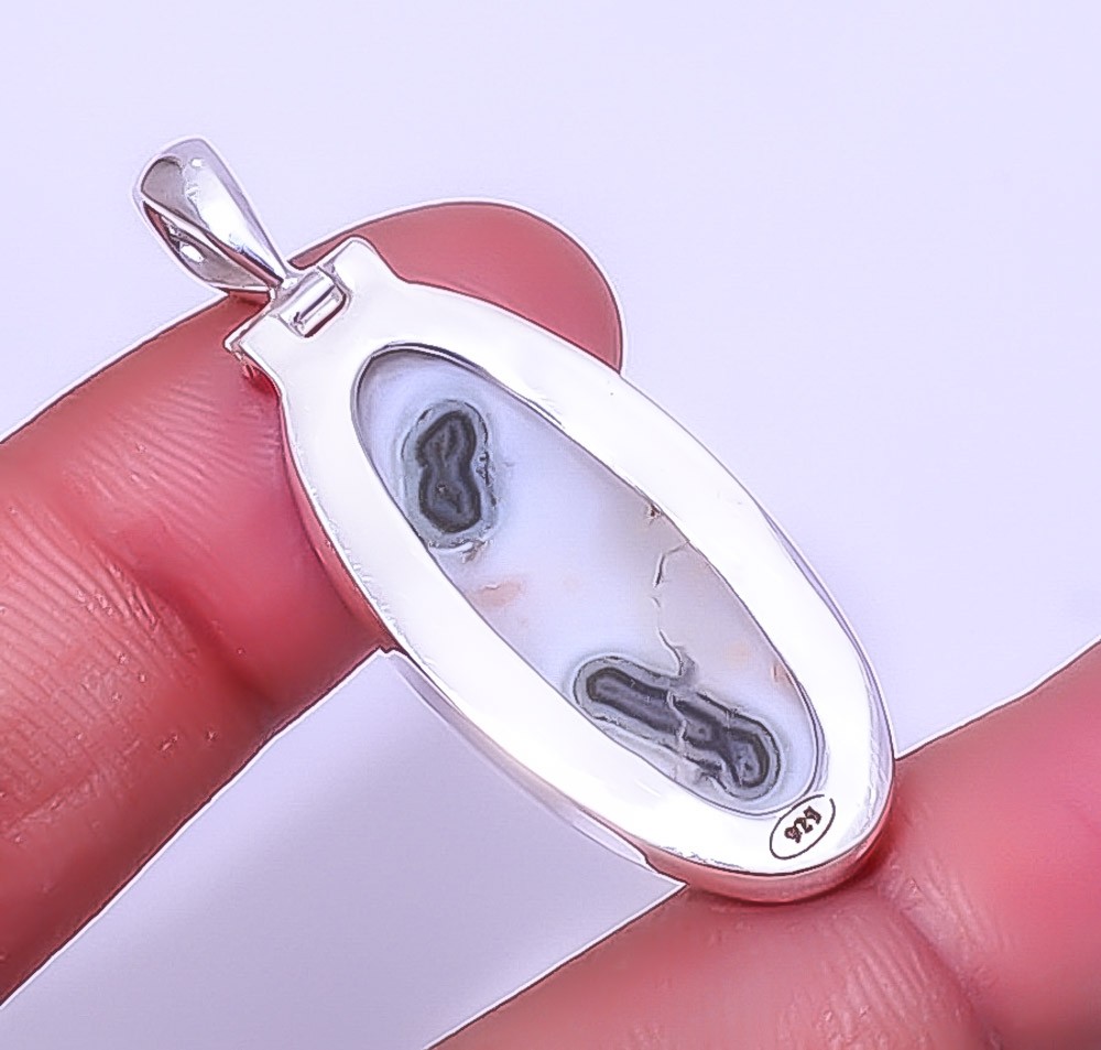 Moss Agate – India Gemstone 925 Sterling Silver Handmade Pendant 1.76″ A330