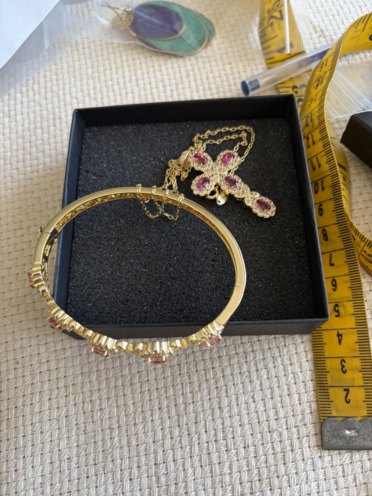 Woman’s Pink Mystic Topaz 18K Gold Plated Cross Necklace Bracelet 7.36ctw