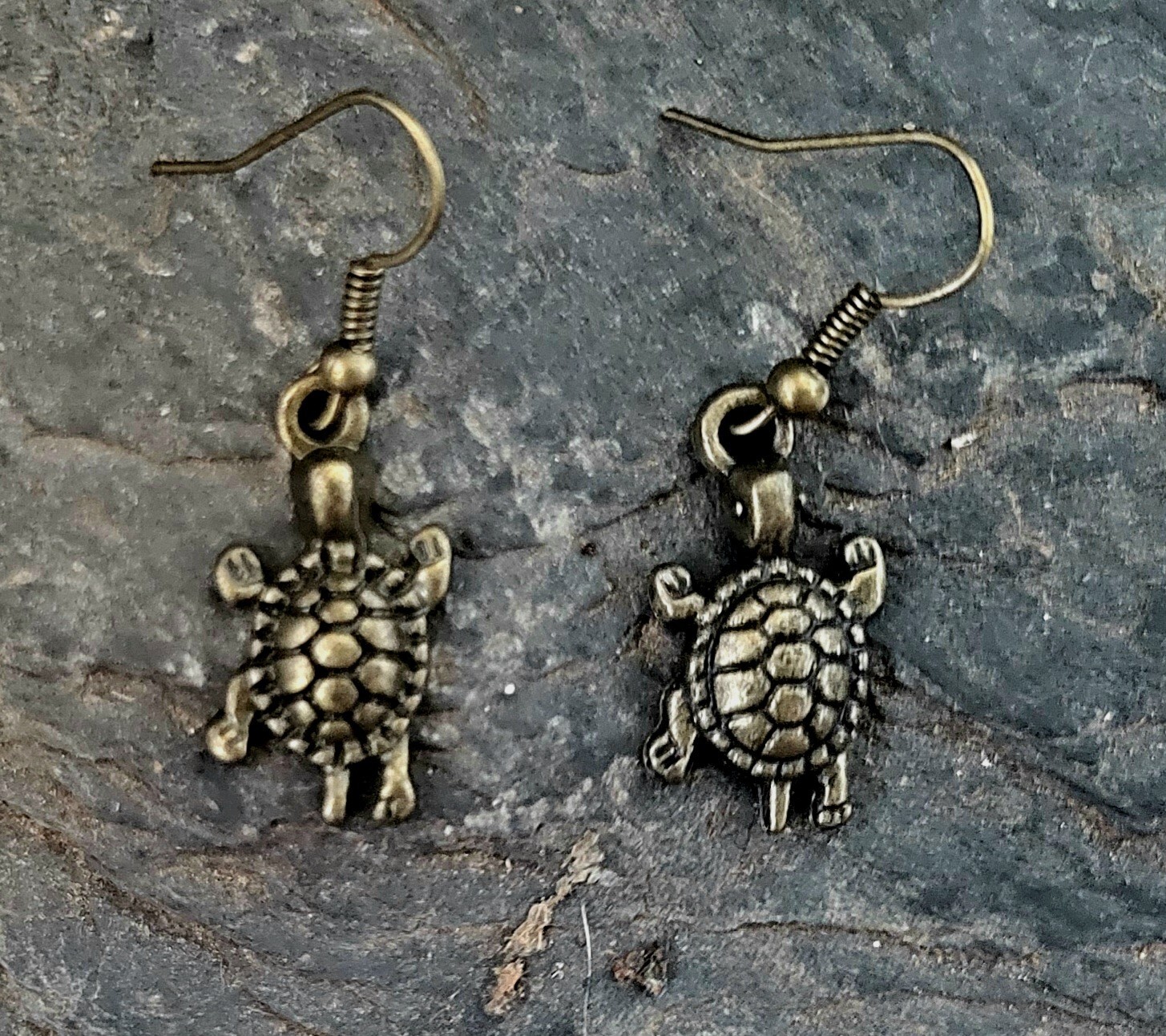 Tiny Turtle Earrings, Bronze, Hypo Allergenic Hooks, Turtle Jewelry, Handmade!