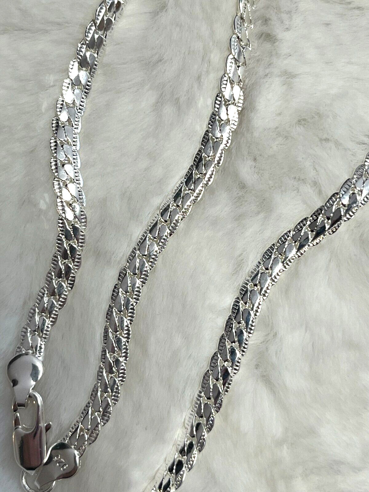 SHARP 925 SILVER PLATED MEN’S WOMEN’S SIDEWAYS CHAIN/NECKLACE 6mm 24″