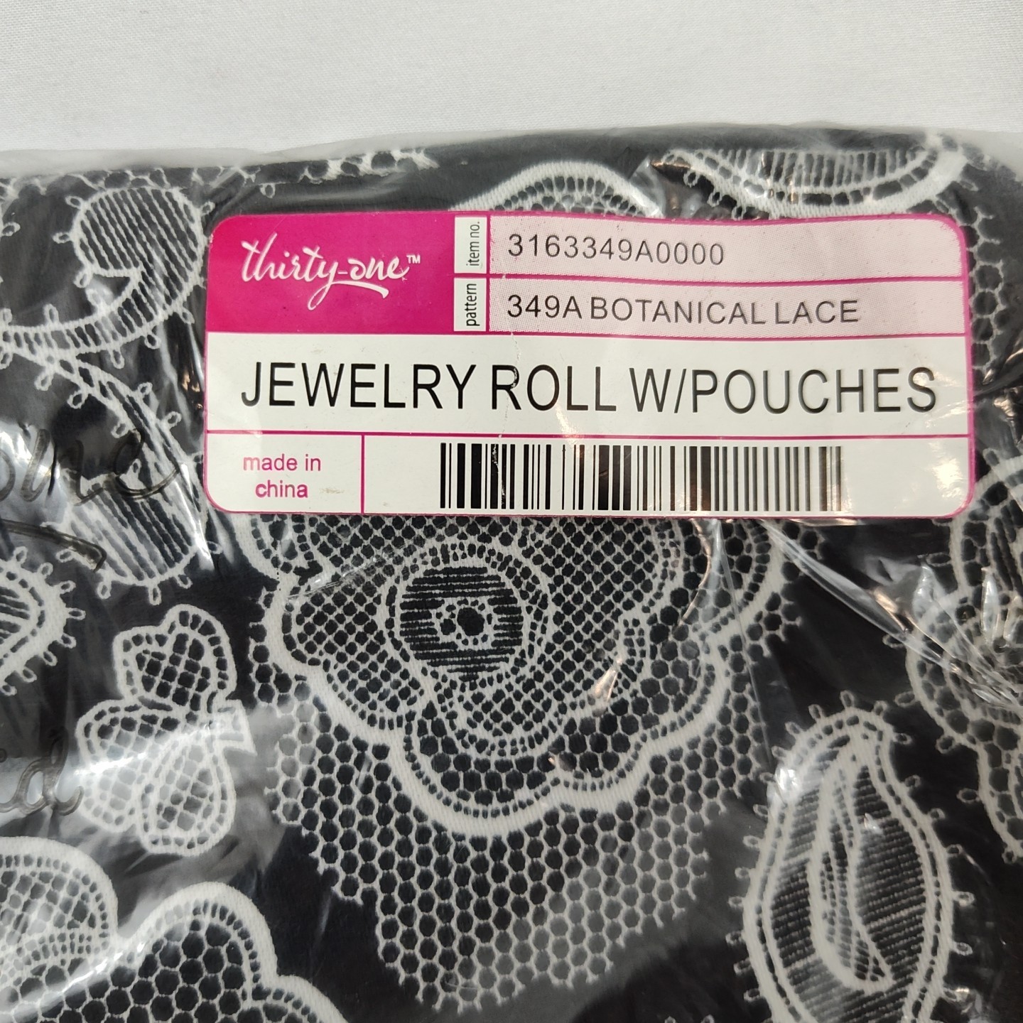New Thirty One Jewelry Roll w Pouches Botanical Lace Black White