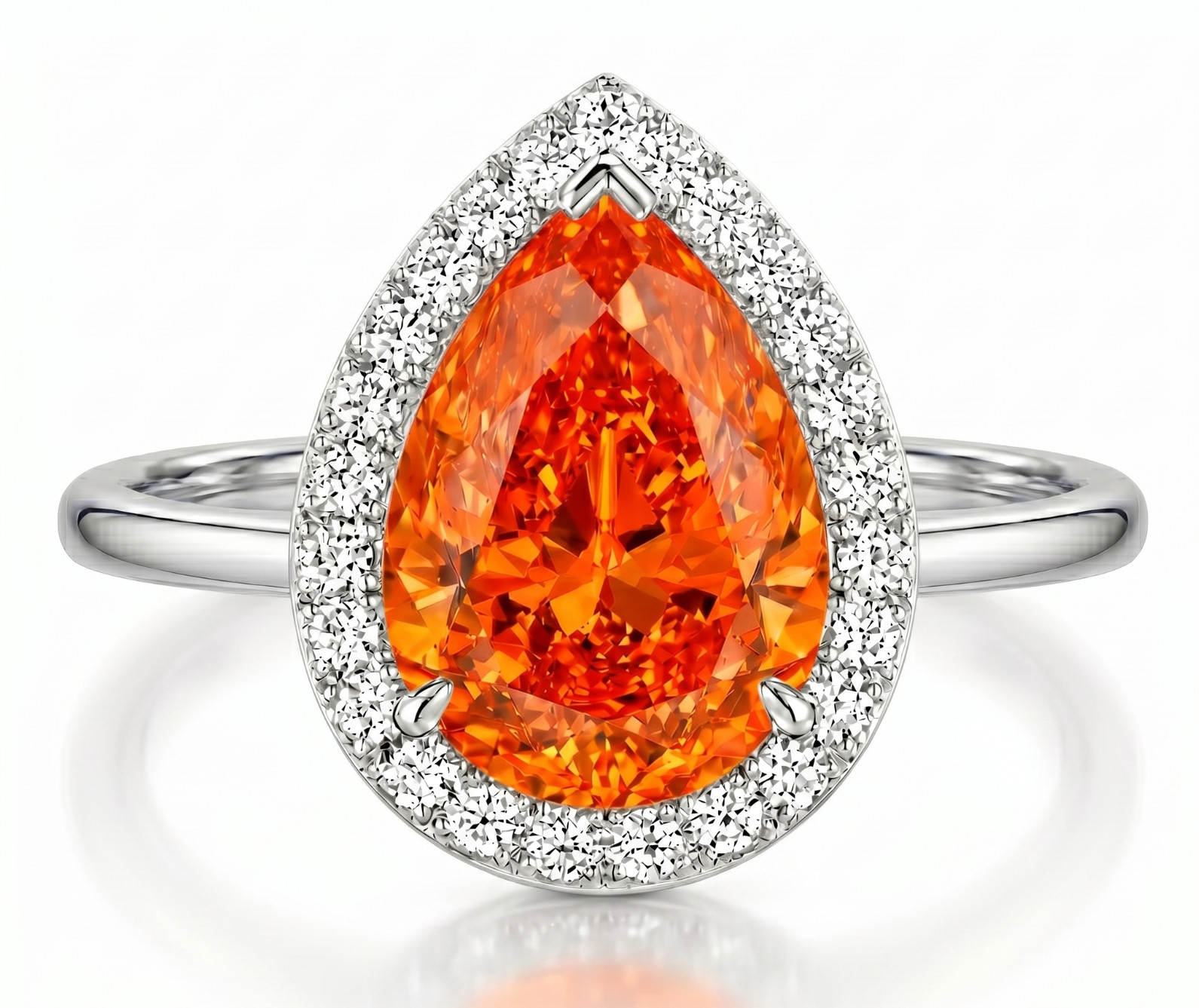 7.00 Ct Certified Pear Shape Orange Natural Diamond Ring VVS1 White Gold Finish