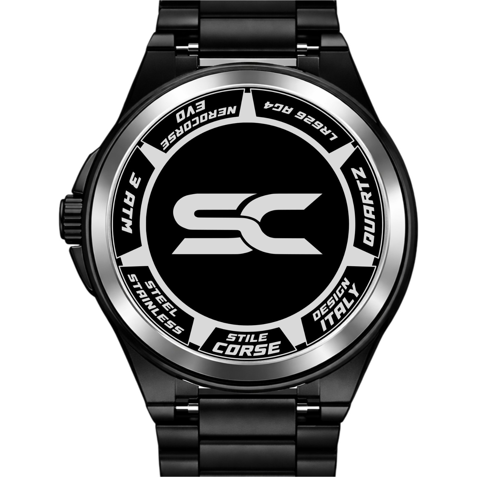 Renault Super 5 GT Turbo Sport Black Steel Tachometer Wrist Watch