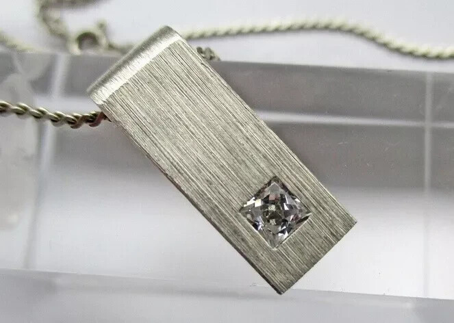 45CM Silver Necklace With Silver Pendant White CZ Brushed 925 Silver