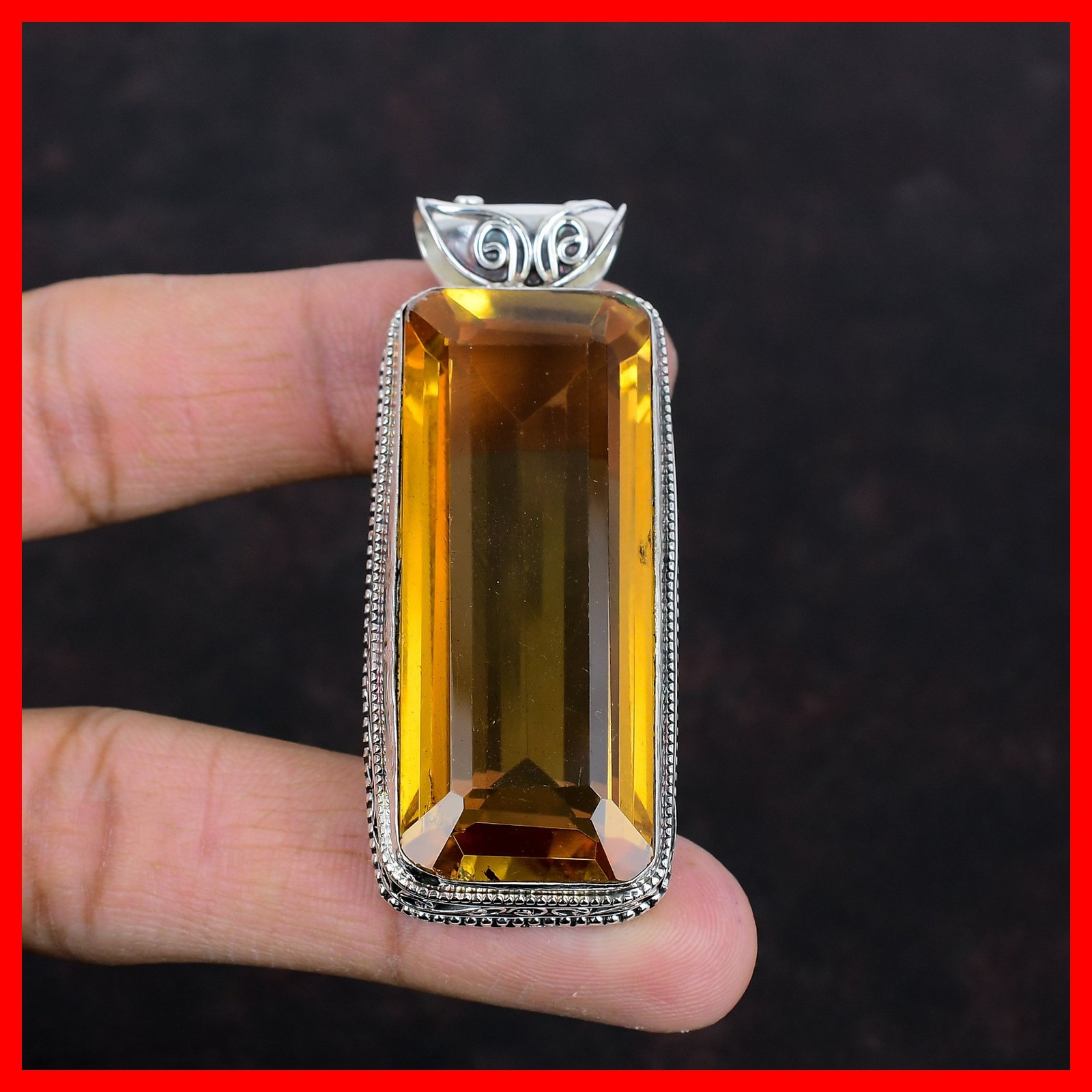 Natural Whiskey Topaz 925 Sterling Silver Sister Vintage Bezel Artisan Pendant