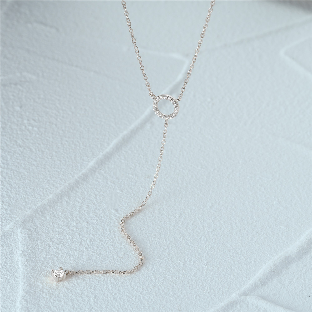 925 Sterling Silver CZ Circle Drop Y Lariat Necklace for Women