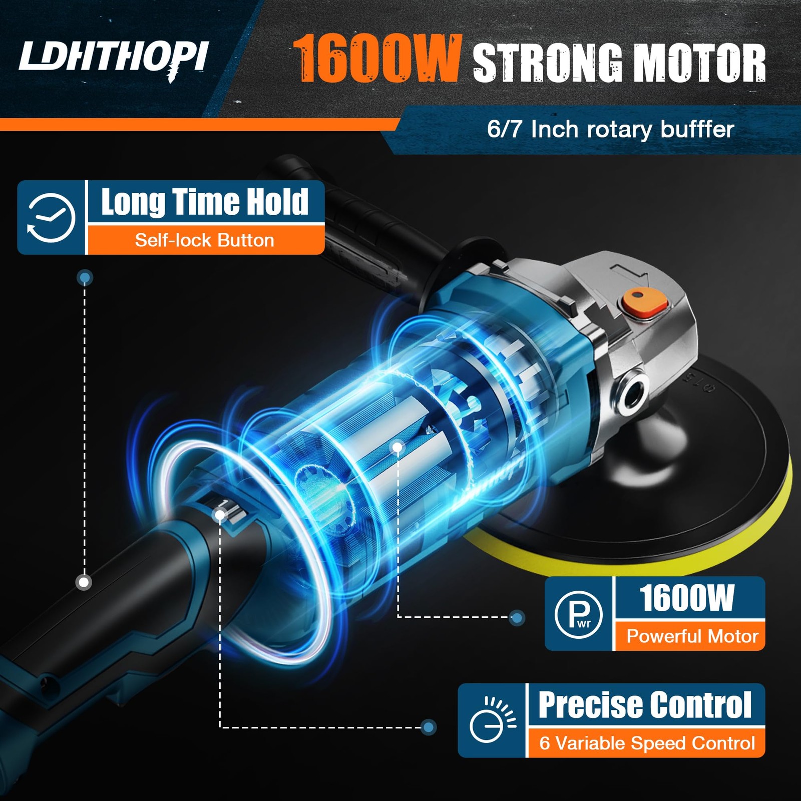 Ldhthopi Buffer Polisher 1600W 7 Inch/6 Inch Rotary Buffer Polisher Waxer 7