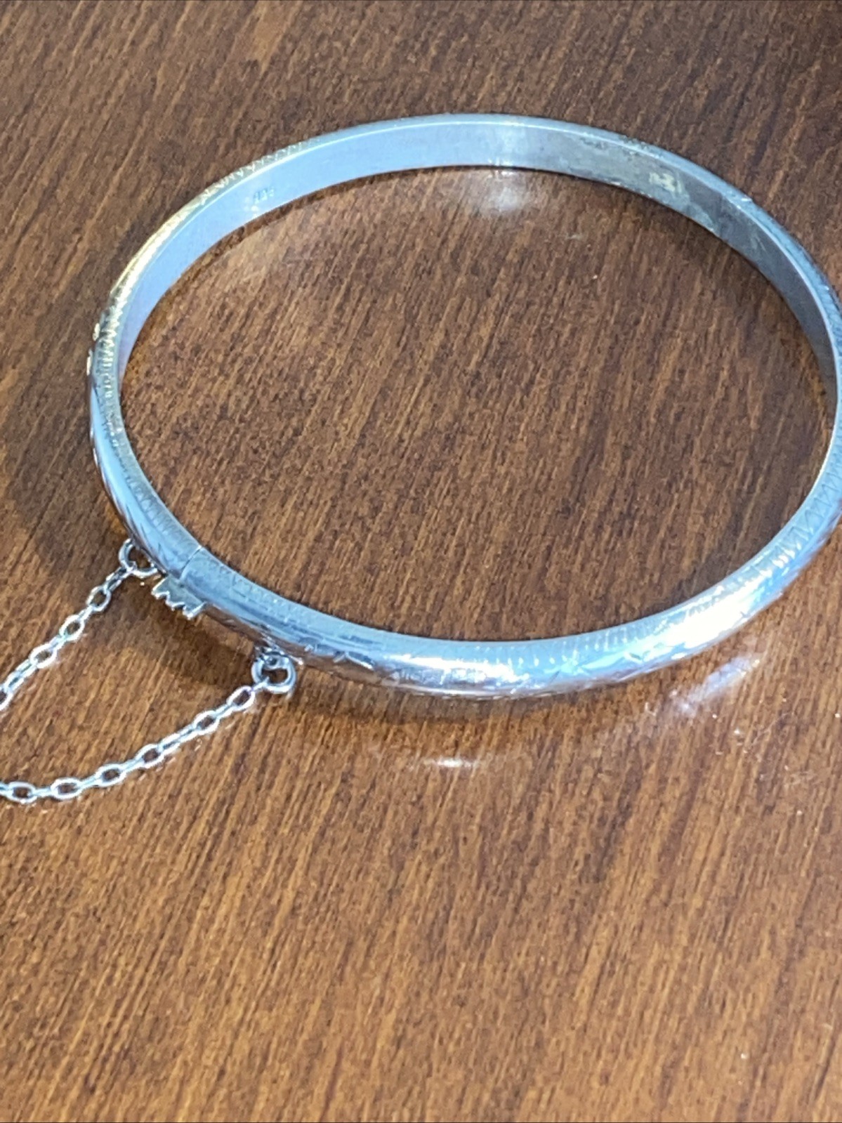 Vintage Hinged Bangle Bracelet, Marked 925 Silver,with Safty Lock.
