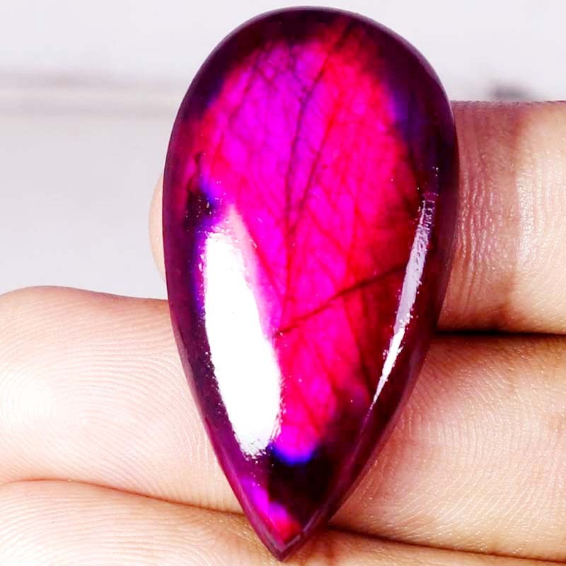 64.60 CTS 22X42X8 mm Beautiful Purple Labradorite Pear Cabochon Gemstone Treated