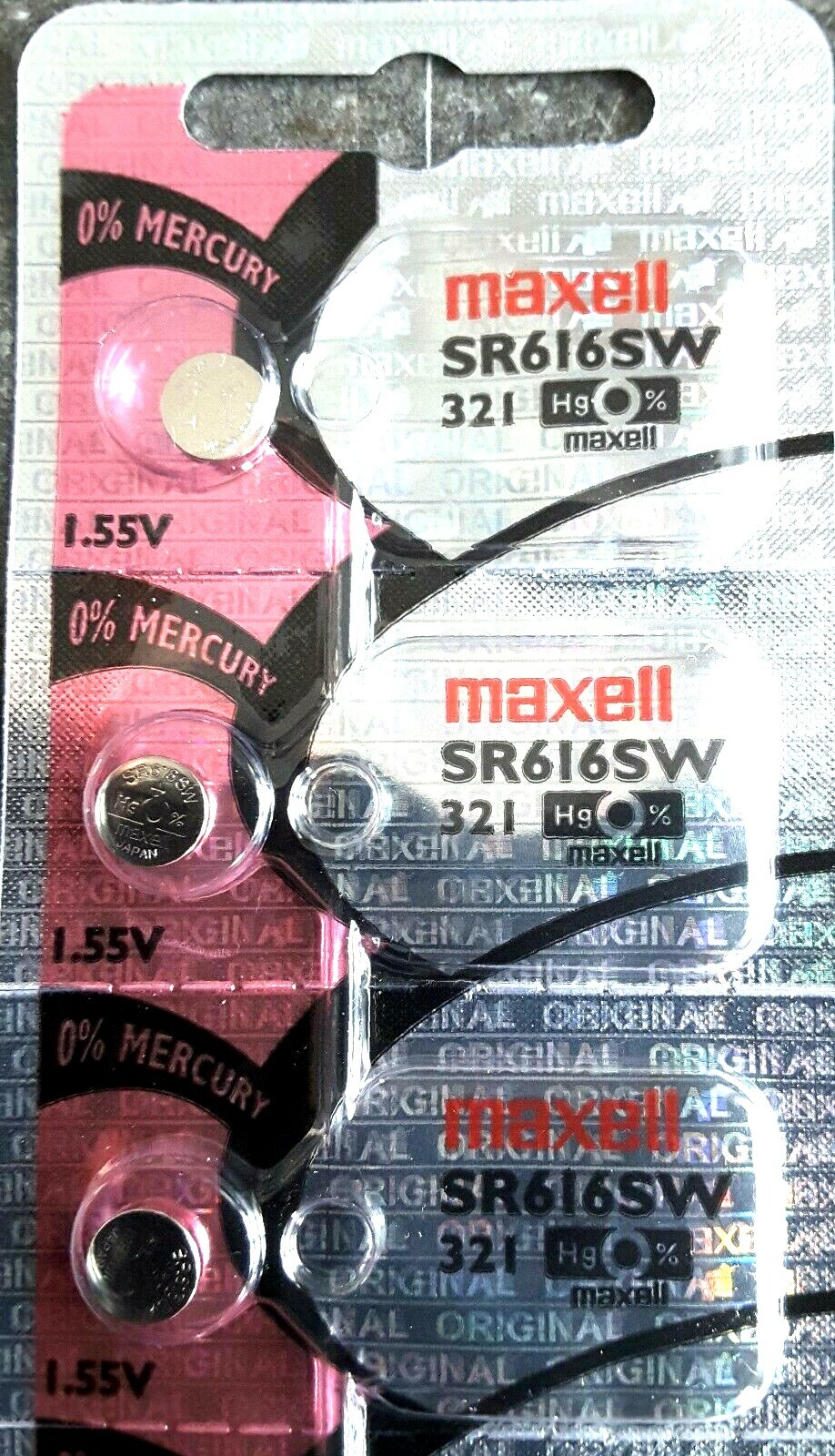3 X Maxell 321, SR616SW Silver Oxide Watch Battery 1.55V, SR65, 0%Hg Exp. 2028
