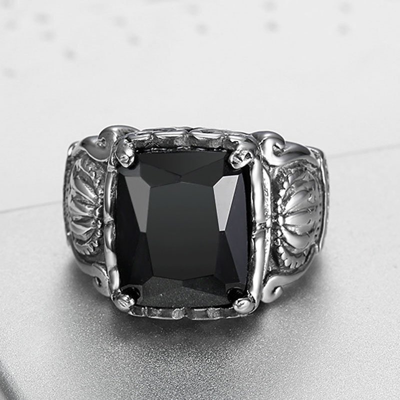 MENDEL Mens Natural Black Obsidian Crown Ring For Men Stainless Steel Size 7-15