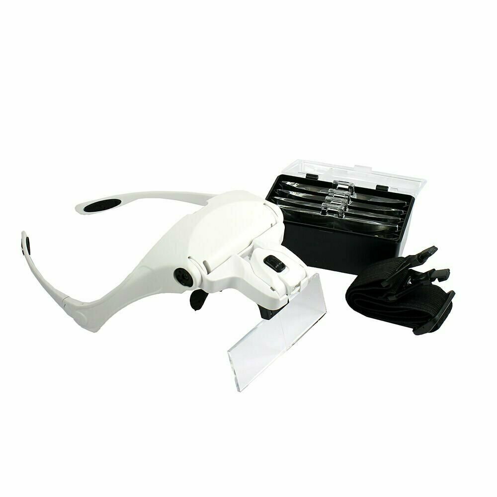 Headband Magnifier Lighted Glass Optivisor with 5 Lens for Hobby Repair Reading