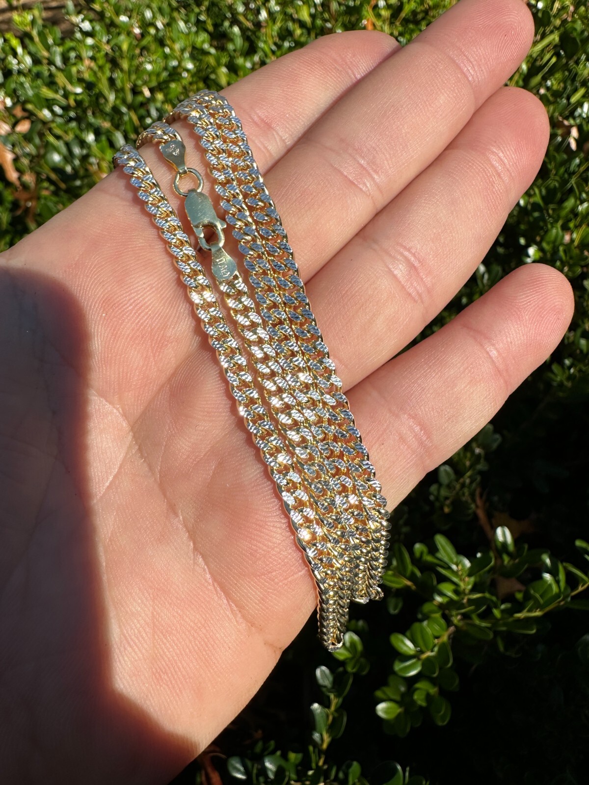 Miami Cuban Chain Bracelet Diamond Cut Two Tone 14k Gold Plated Real 925 Silver