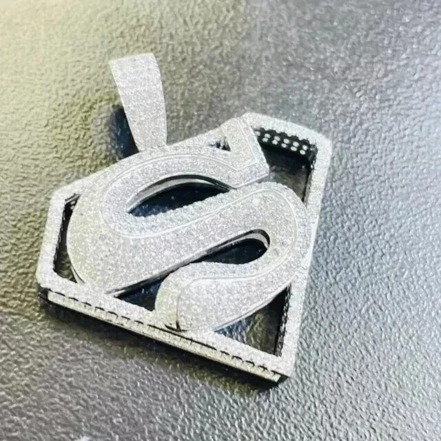 2.90Ct Round Cut Real Moissanite Custom Letter “S” Pendant 14K White Gold Plated