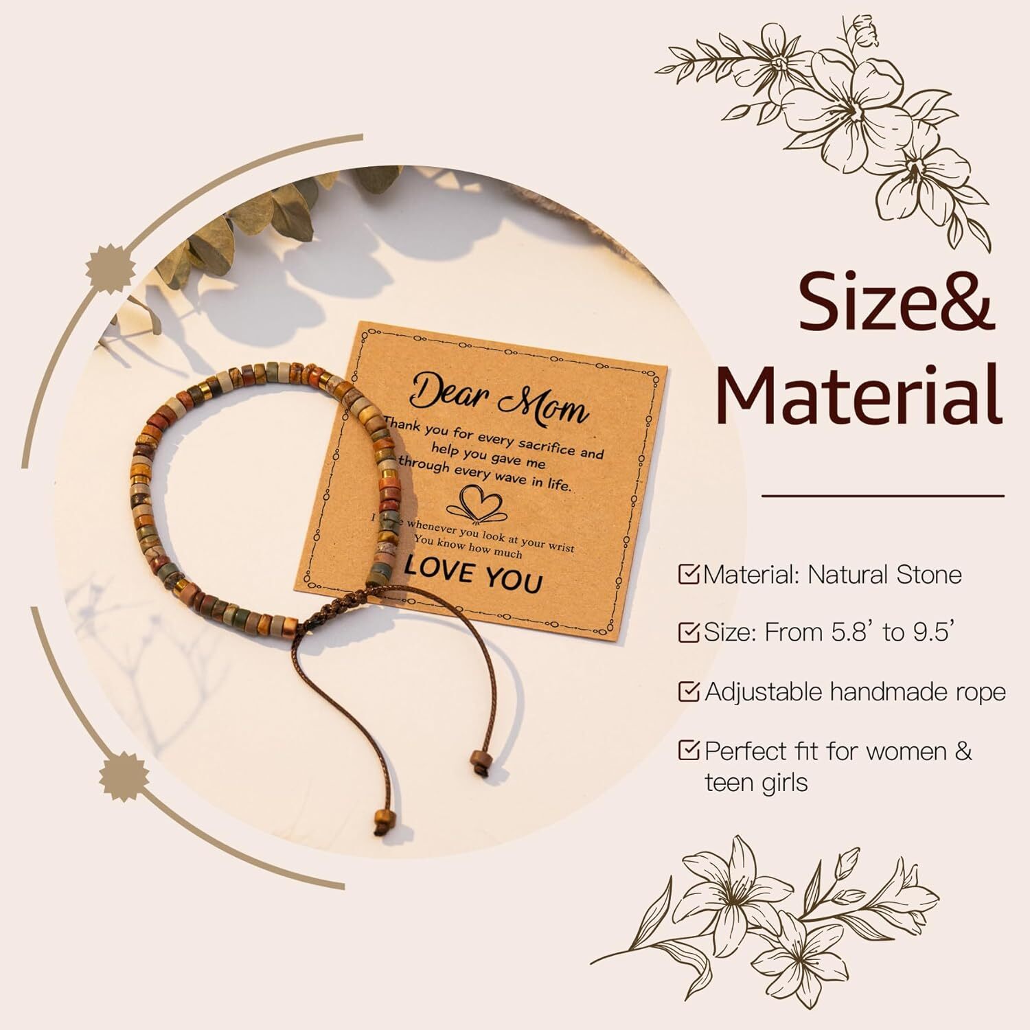 Natural Stone Bracelet for Women Girls, Healing Bracelet to My Mom Daughter