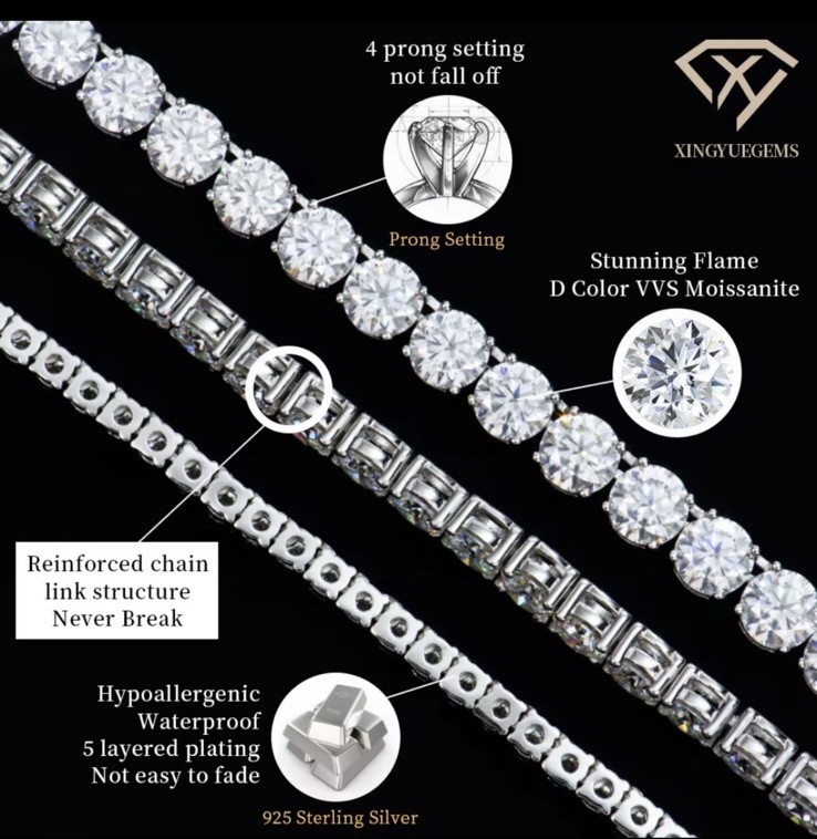3.0mm VVS1 Moissanite Bracelet 925 Sterling Silver DIAMOND TESTED